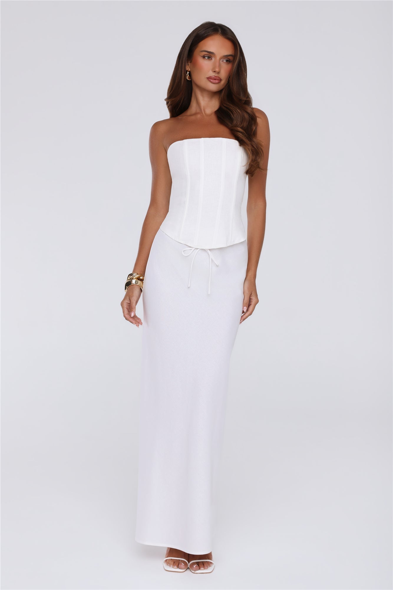 Gloss Goals Linen Blend Maxi Skirt White