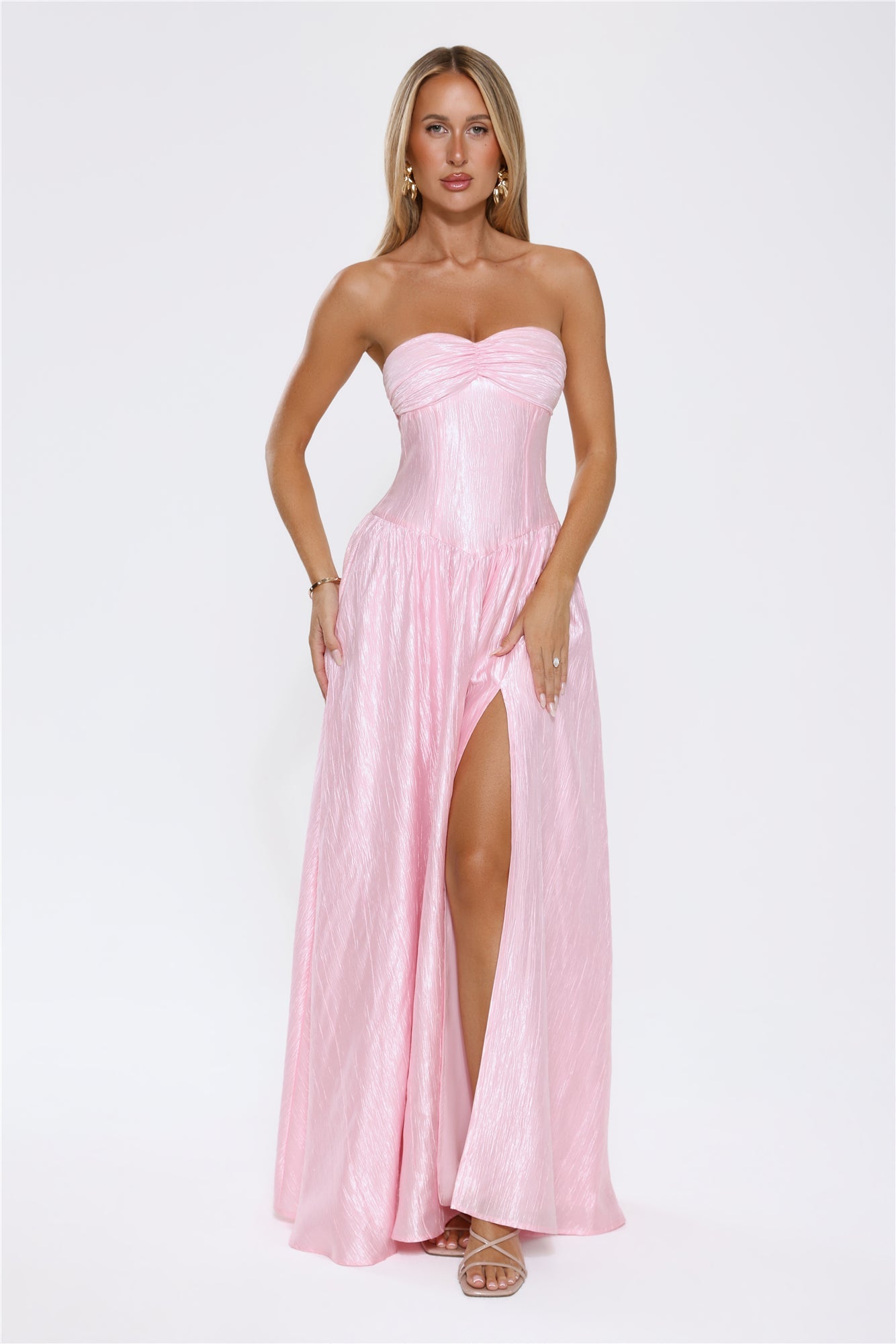 Jewel Of The Night Strapless Maxi Dress Pink