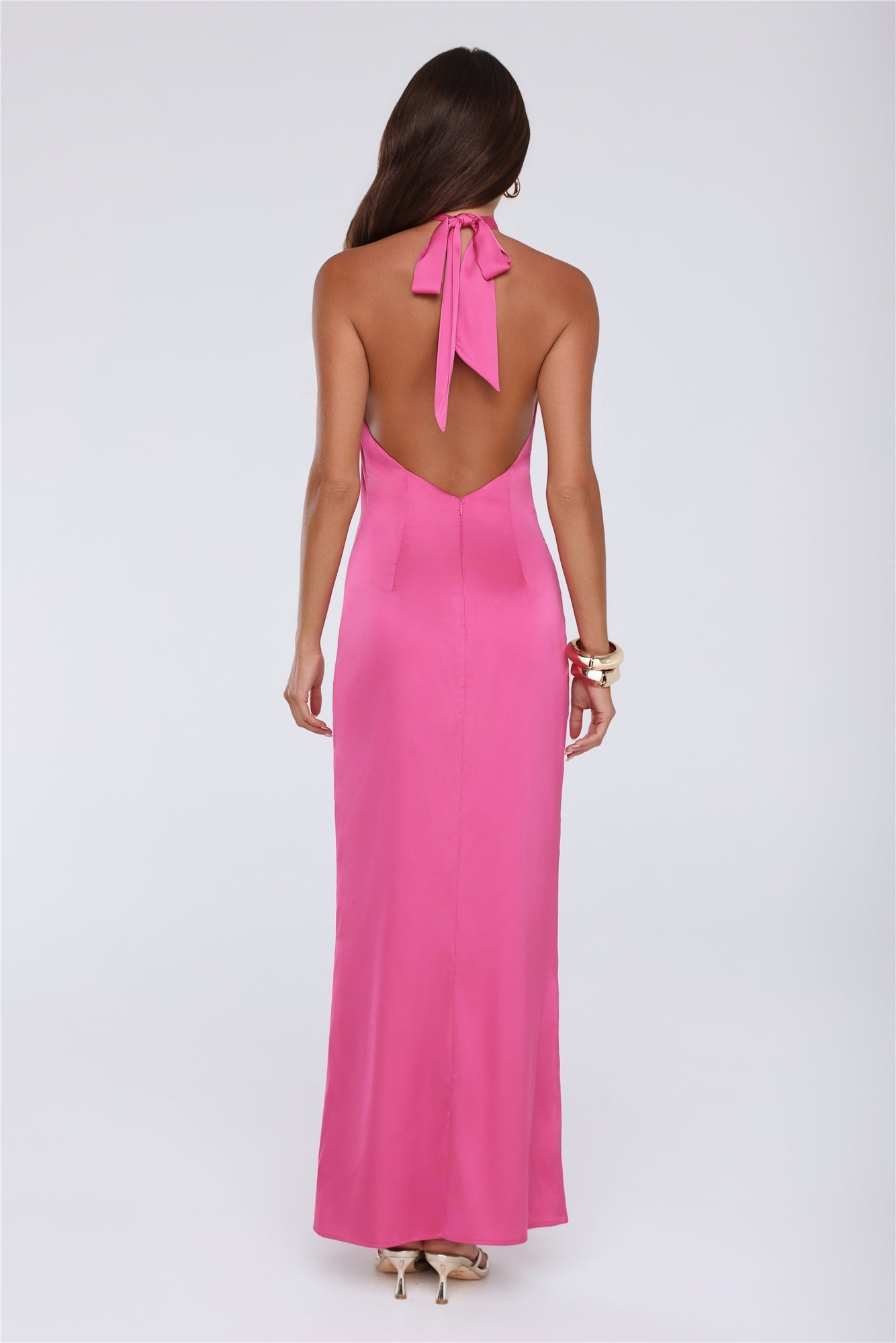 Outfit Energy Satin Halter Maxi Dress Pink