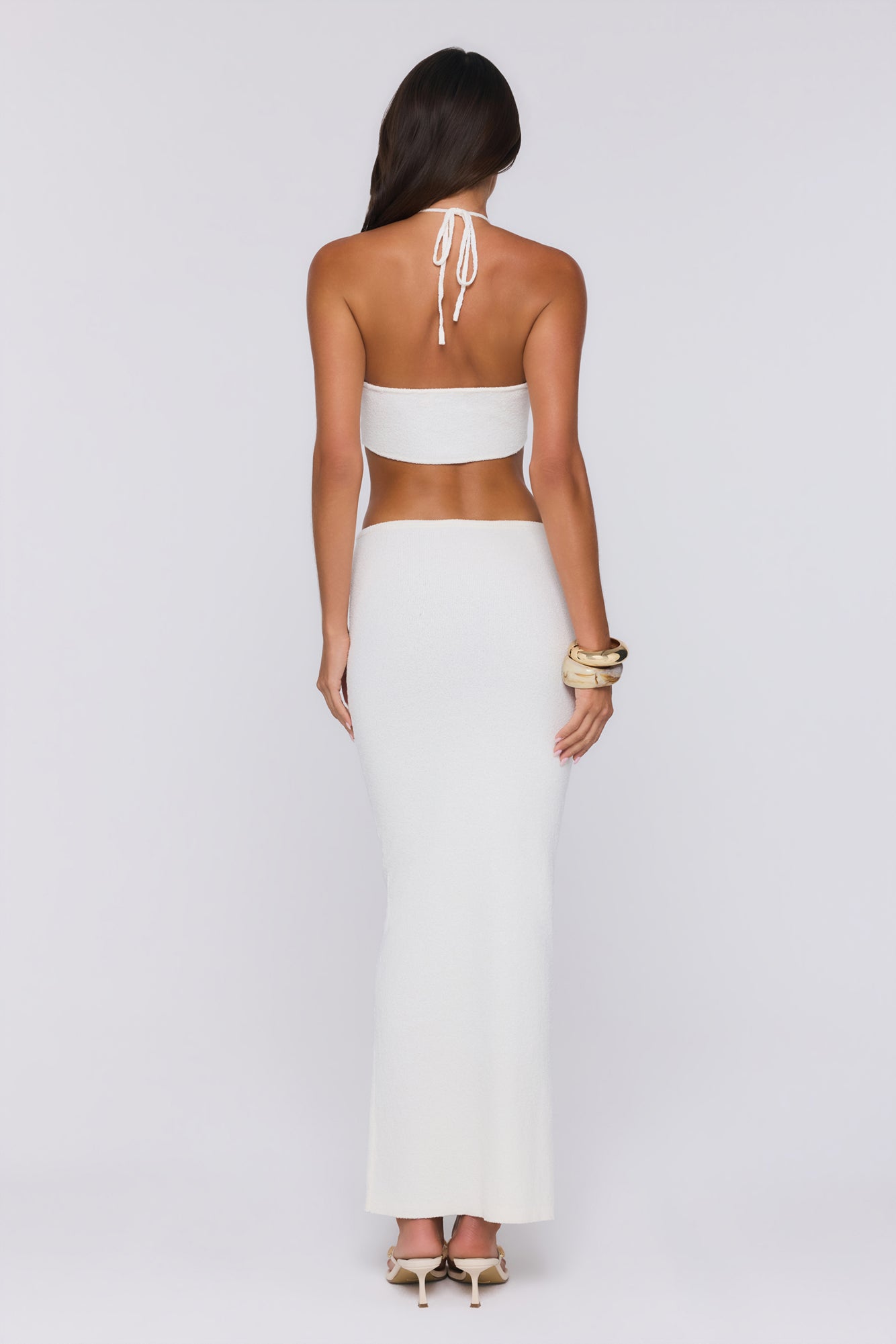 Beachside In Cabo Knit Halter Maxi Dress White