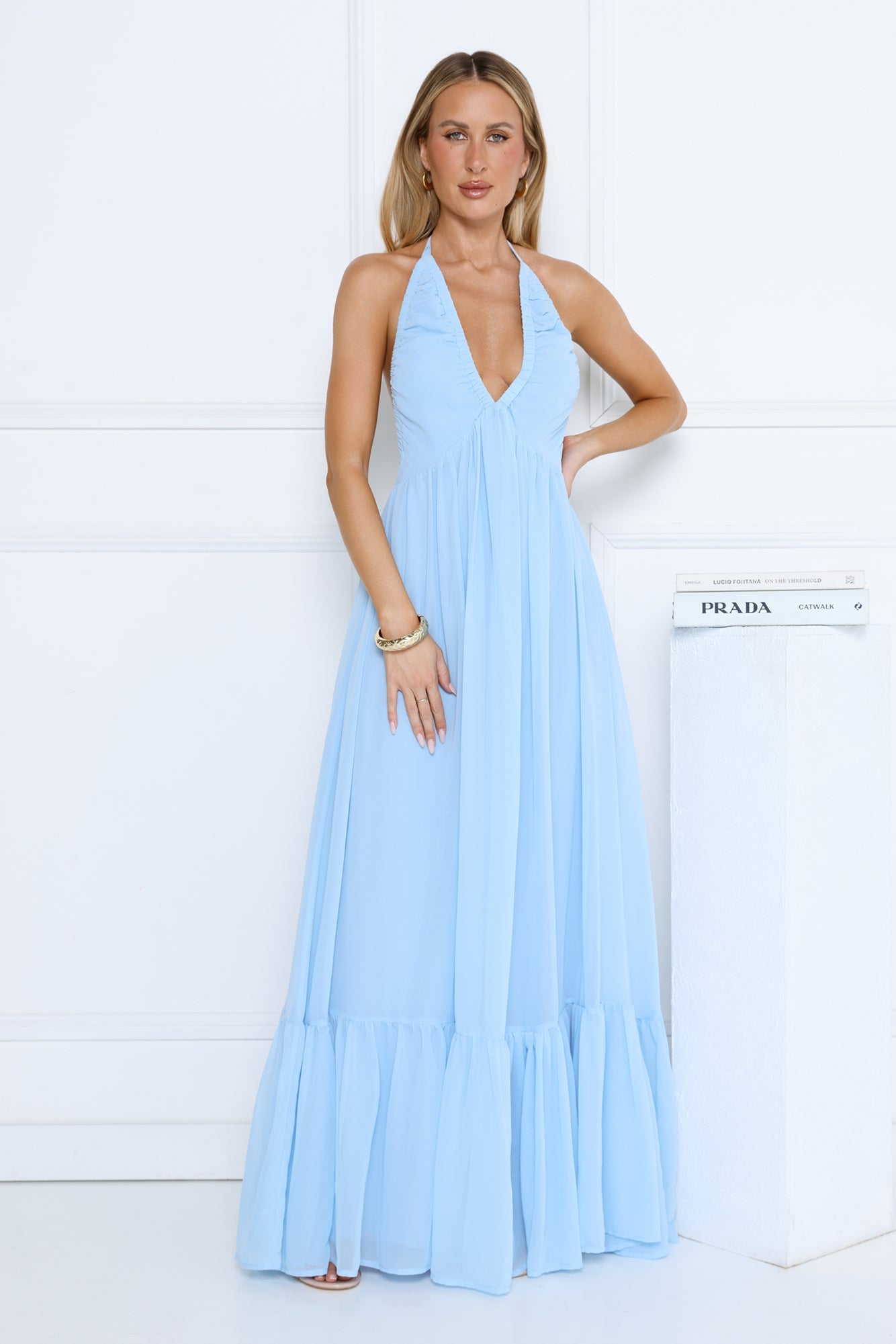 High Key Icon Halter Maxi Dress Blue