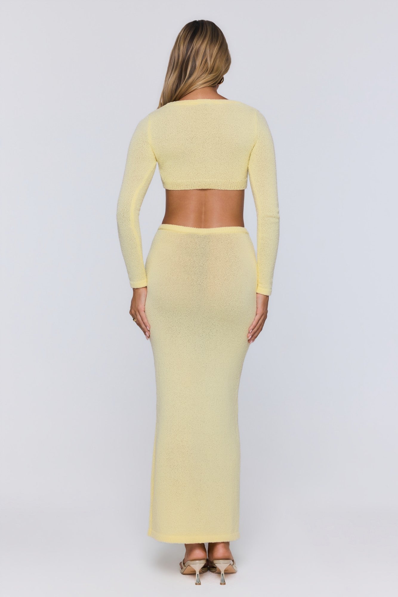 Sun Rose Knit Long Sleeve Crop Top Yellow