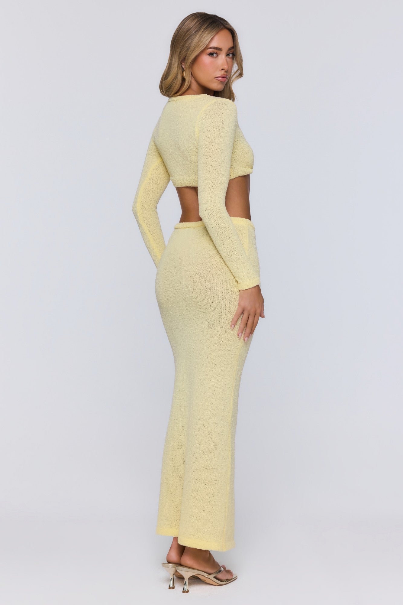 Sun Rose Knit Long Sleeve Crop Top Yellow