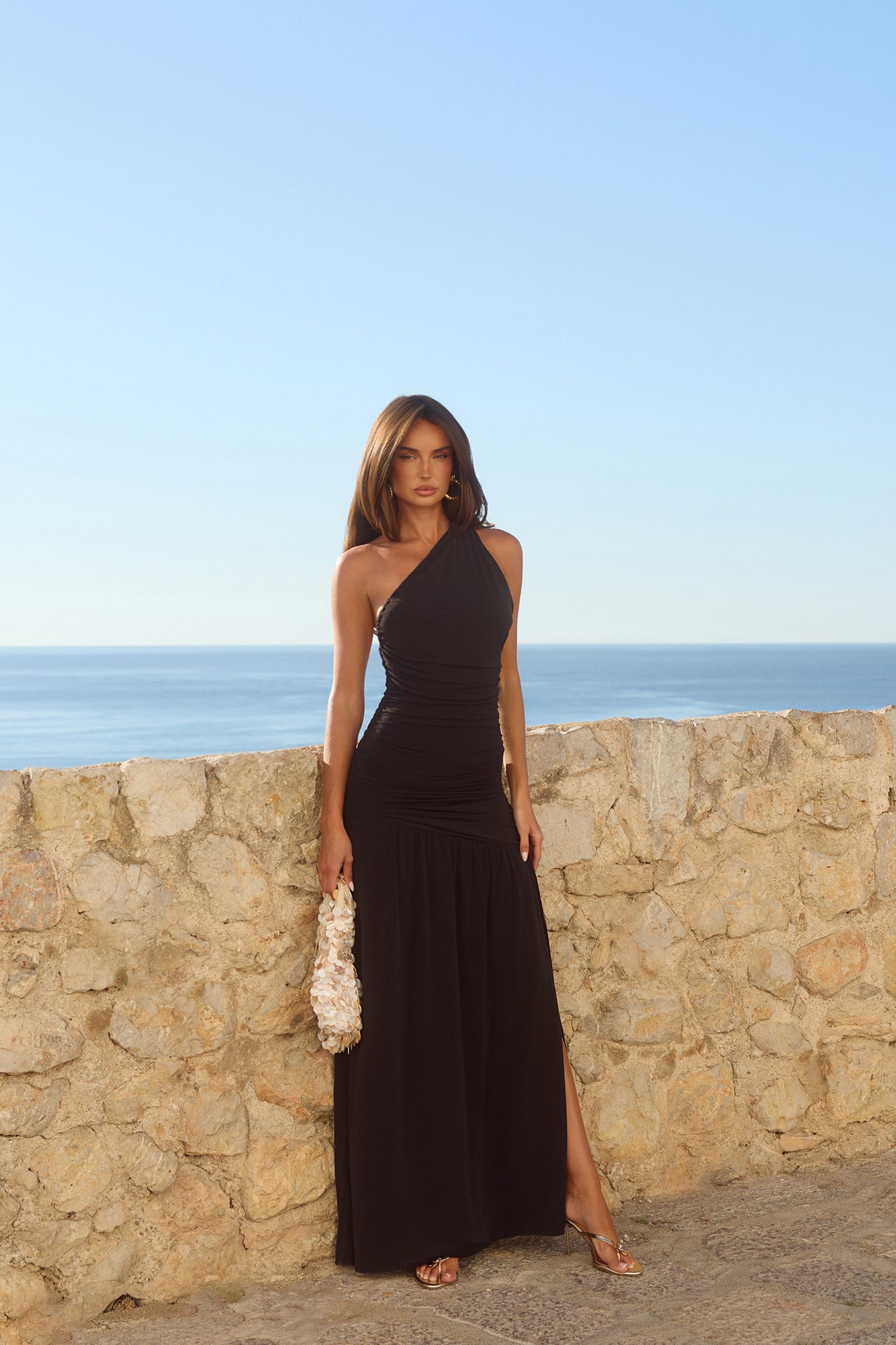 Spun In The Sun One Shoulder Maxi Dress Black