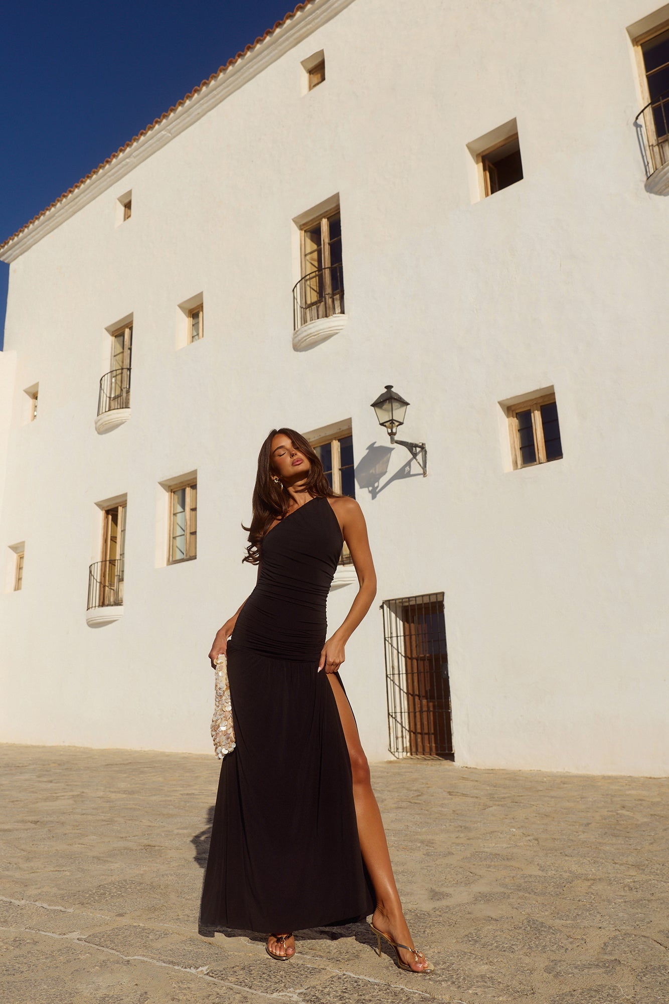 Spun In The Sun One Shoulder Maxi Dress Black