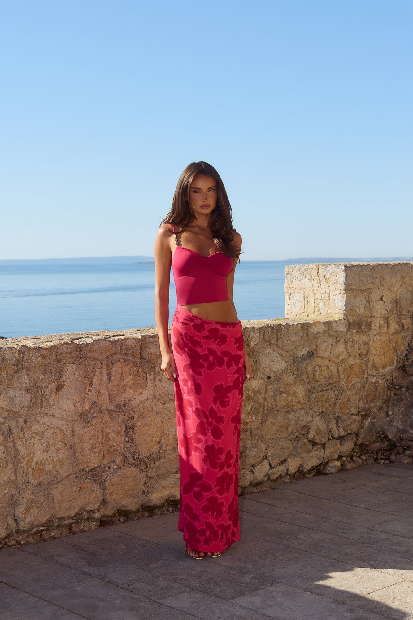 Blushing Petal Maxi Dress Red