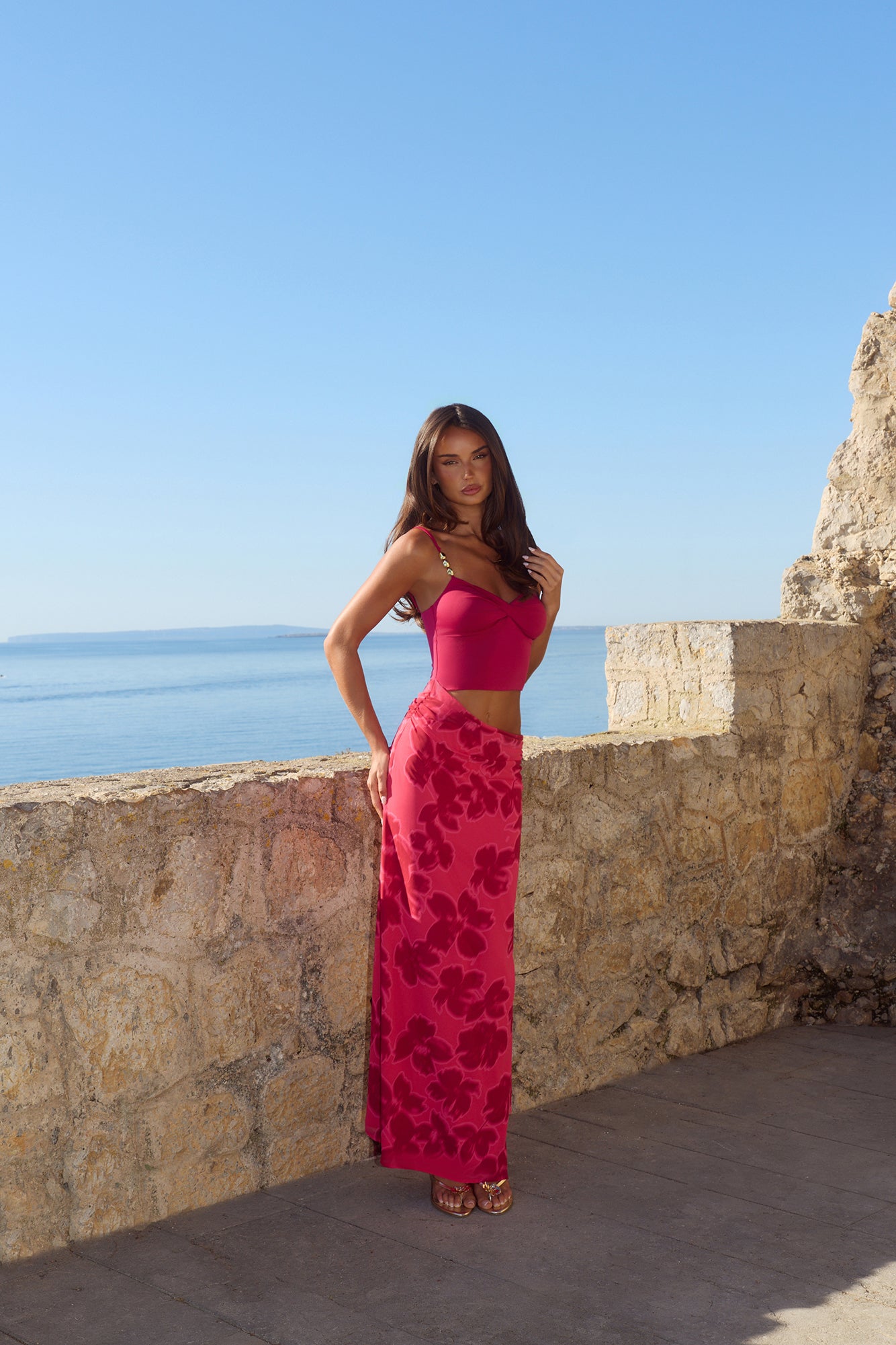 Blushing Petal Maxi Dress Red