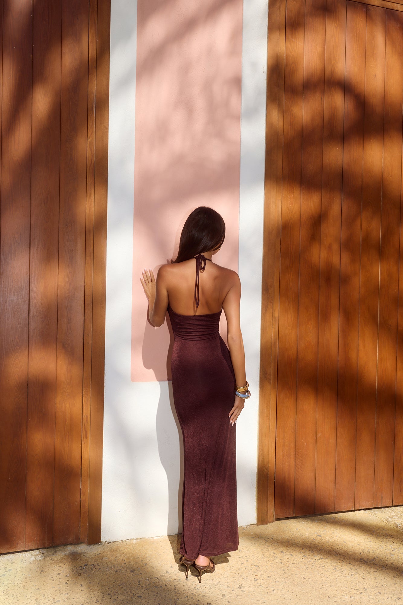 Luxe Refinement Halter Maxi Dress Brown