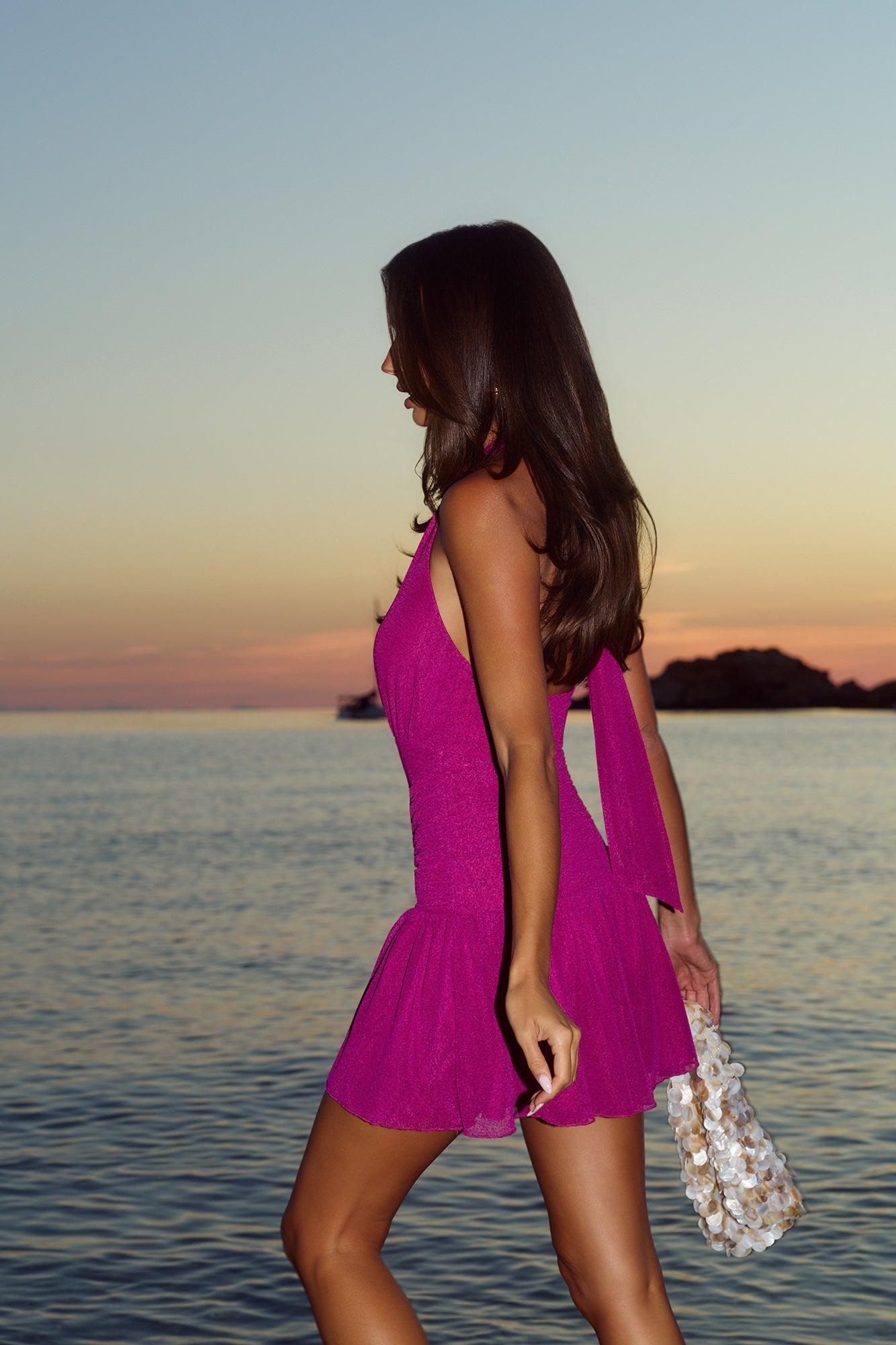 Spellbound Beauty Halter Mini Dress Magenta