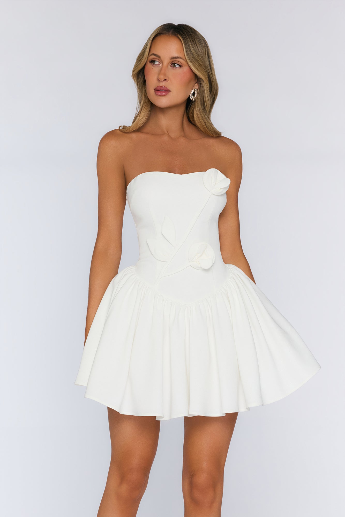 Mysterious Rose Strapless Mini Dress White