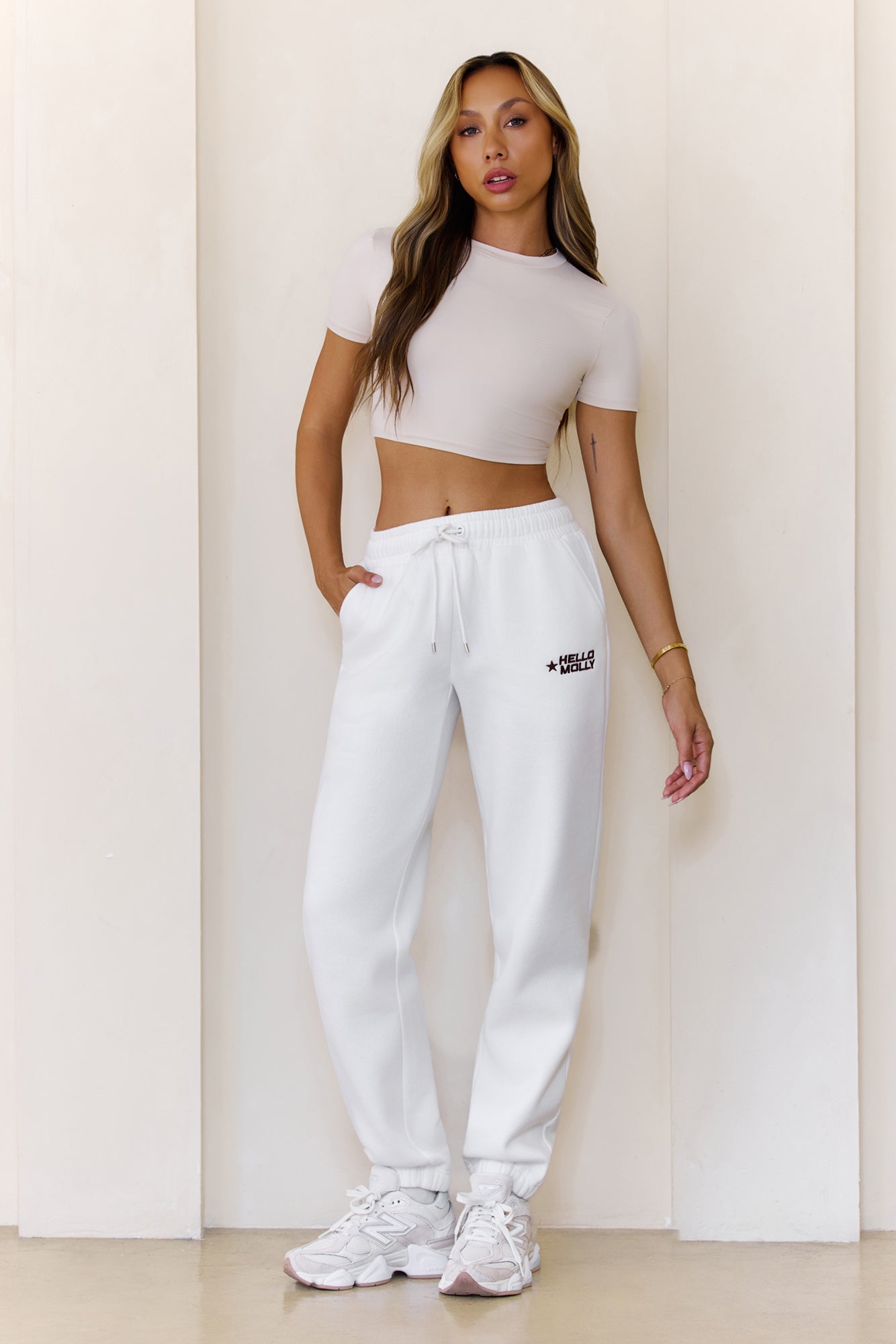 BASE Fleece Cuffed Sweatpants White