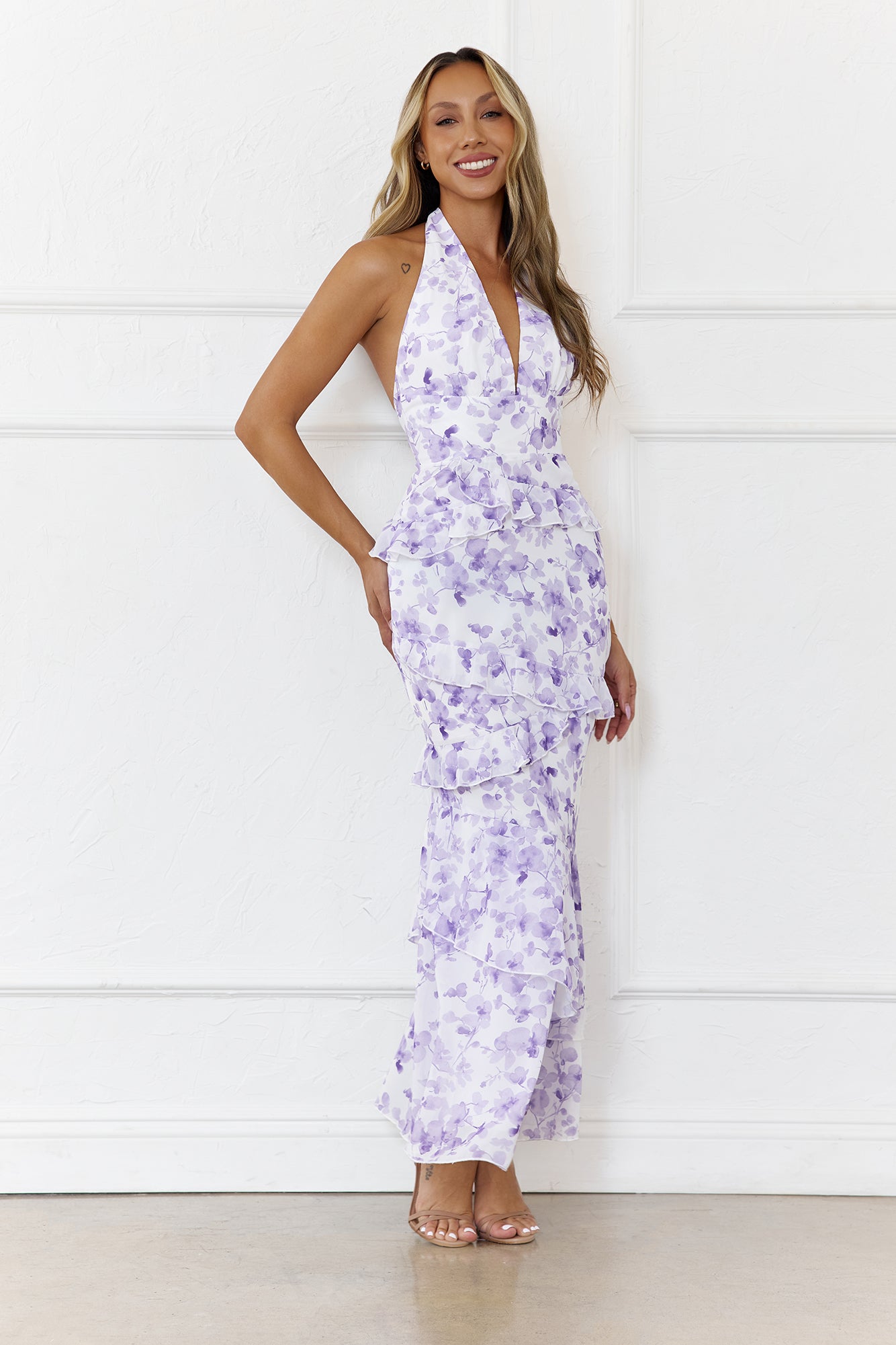 Flirty Blooms Halter Maxi Dress Purple