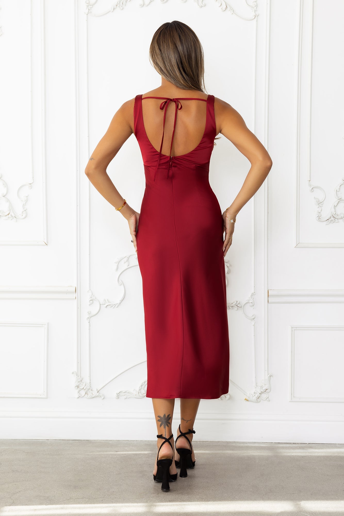 Dreamscape Diaries Satin Midi Dress Red