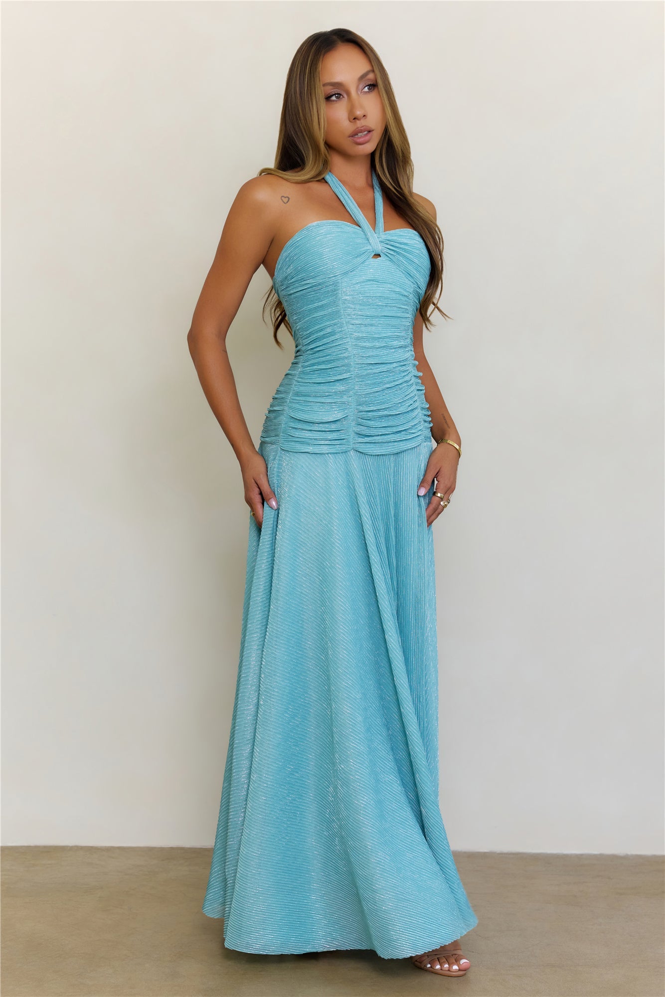 Sea Spell Halter Maxi Dress Aqua