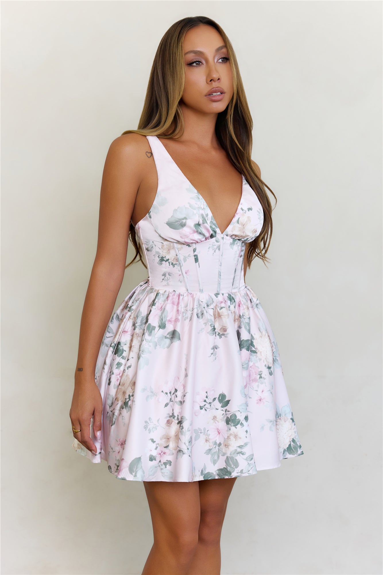 Sweet Romance Floral Corset Mini Dress Pink