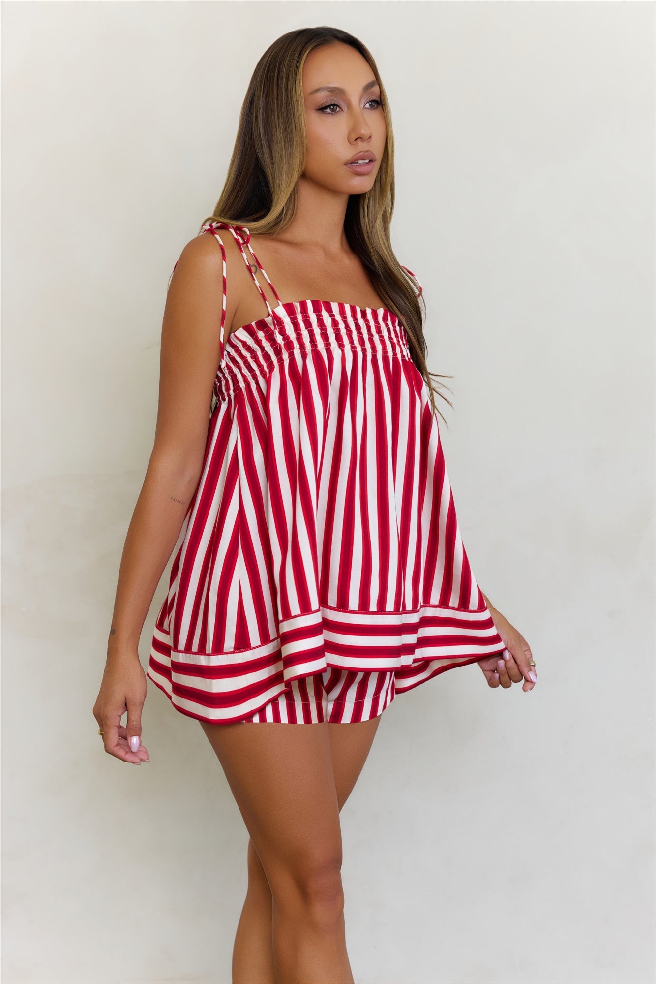 Sailing Away Striped High Waisted Shorts Red