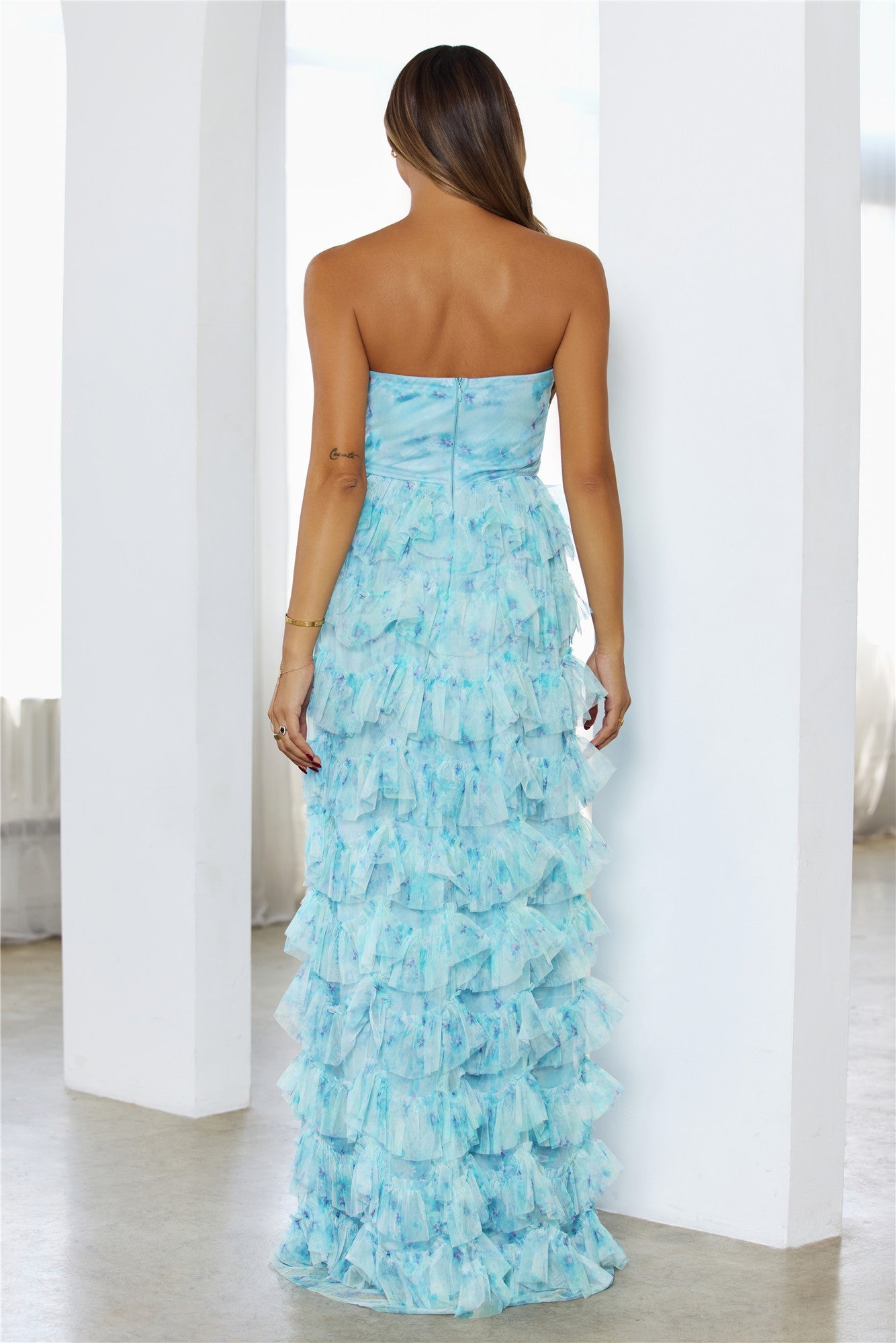 Festival Of You Strapless Tulle Maxi Dress Blue