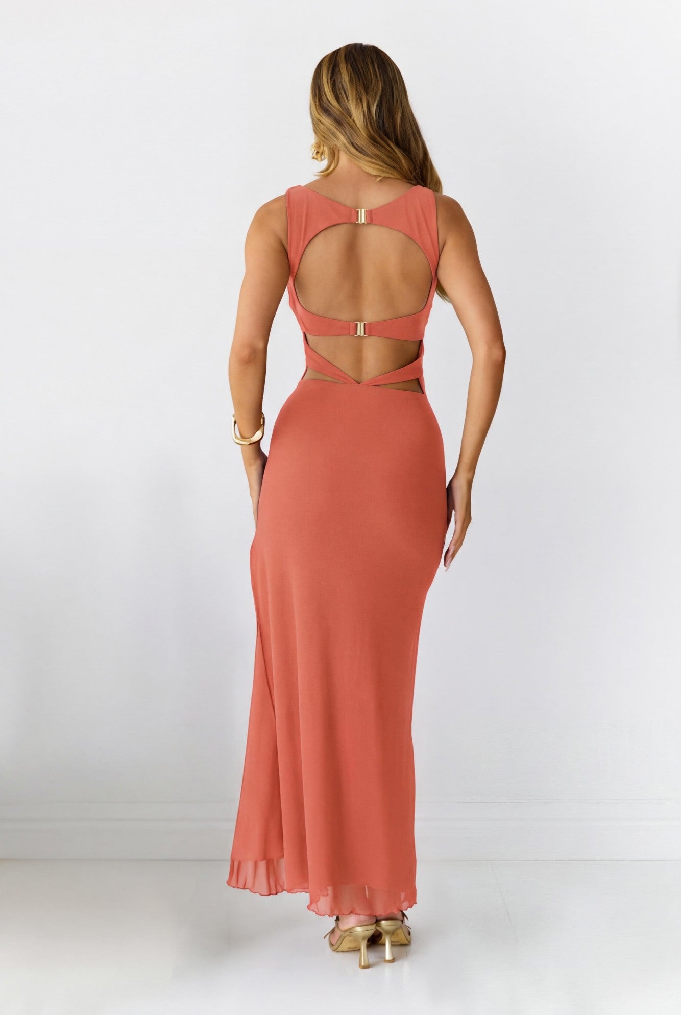 Secret Of The Sun Mesh Maxi Dress Orange