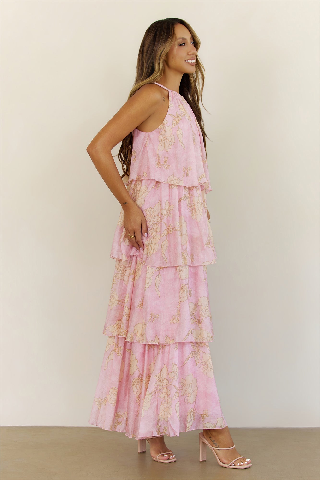 Dreamy Floral Tiered Maxi Dress Pink