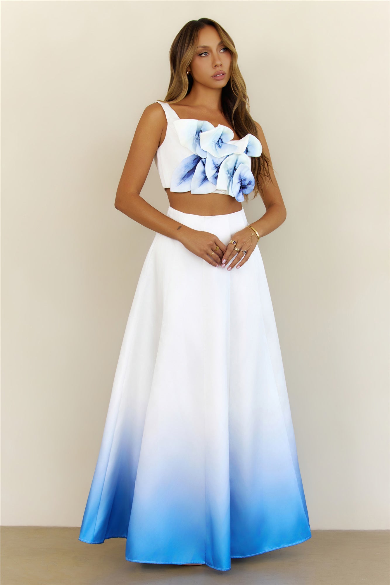 Dreaming Of Orchids Floral Applique Maxi Set Blue