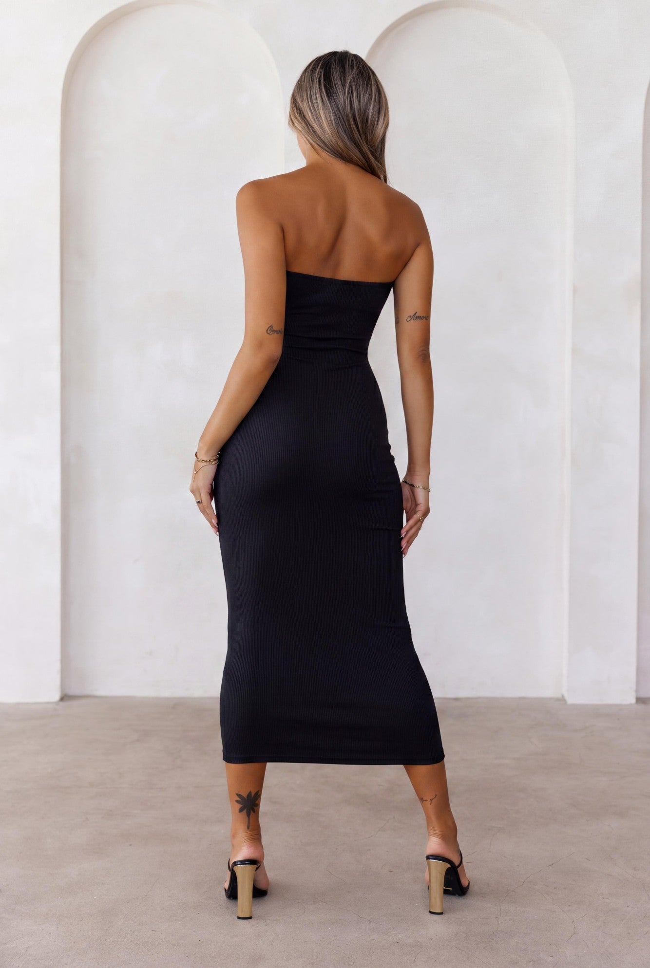 BASE Luxe Rib The Ultimate Strapless Midi Dress Black