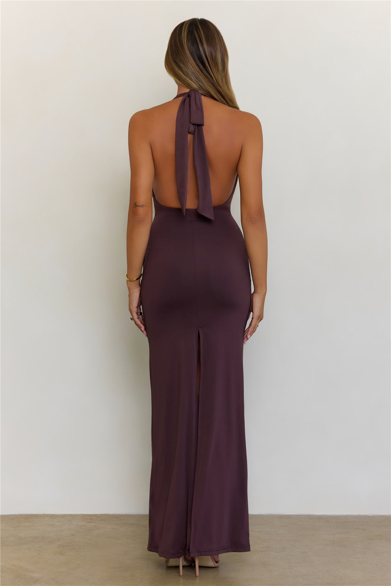 Starlit Heat Halter Maxi Dress Chocolate