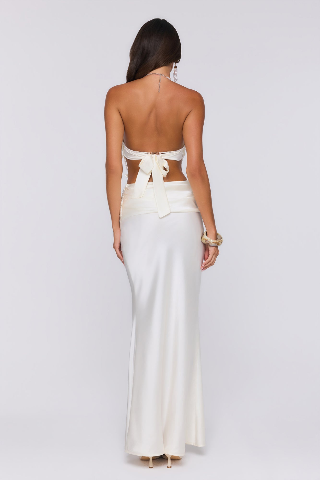 Sea Silky Satin Maxi Skirt Ecru White