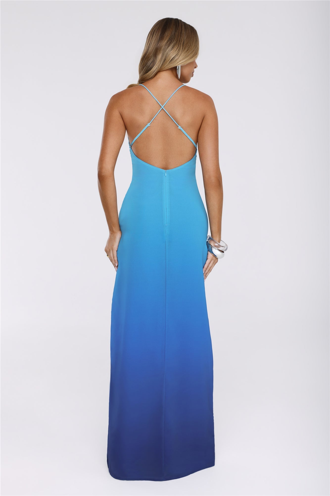 Azure Luxe Halter Maxi Dress Blue
