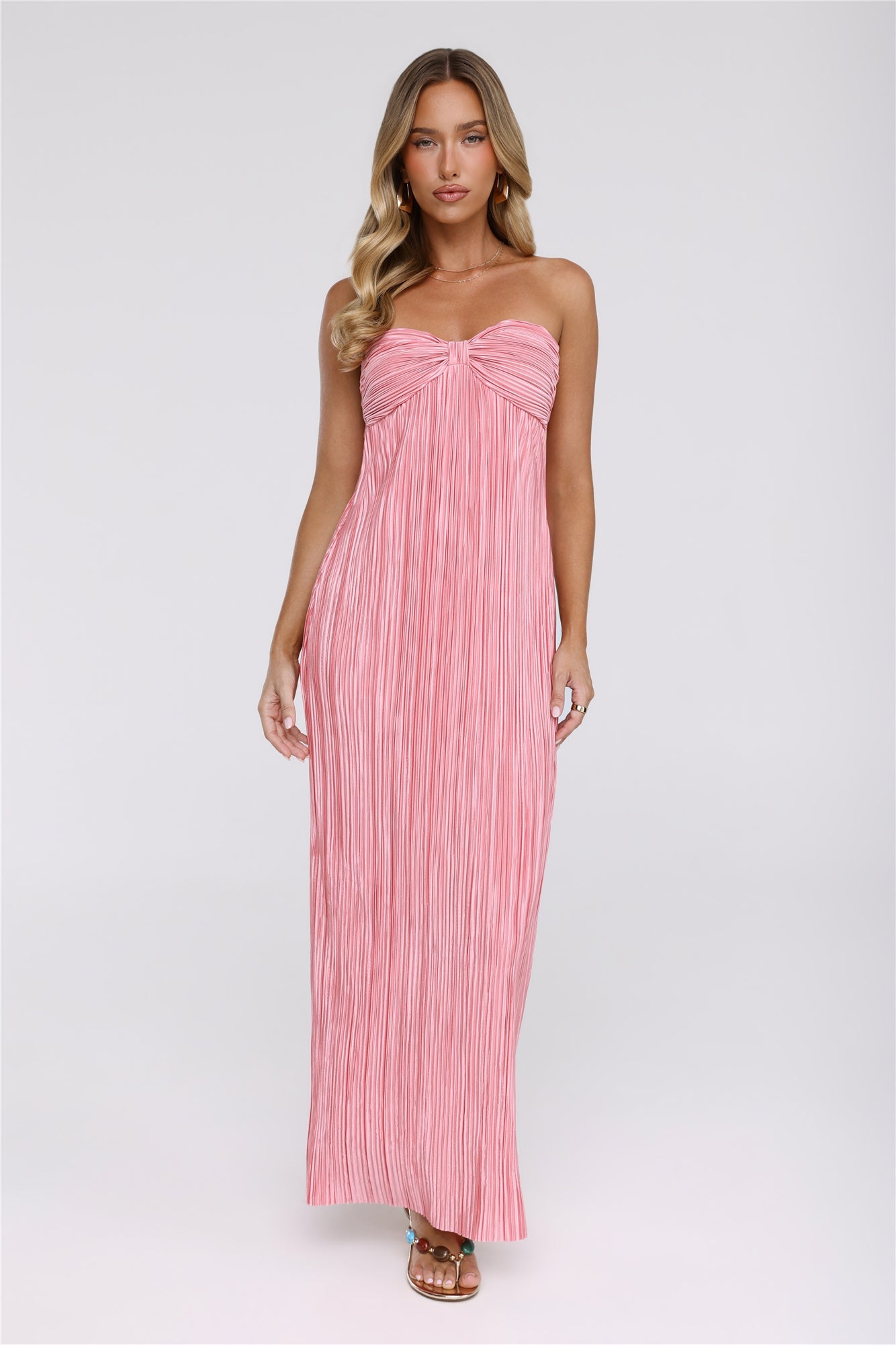 The Pretty Way Plisse Strapless Maxi Dress Pink