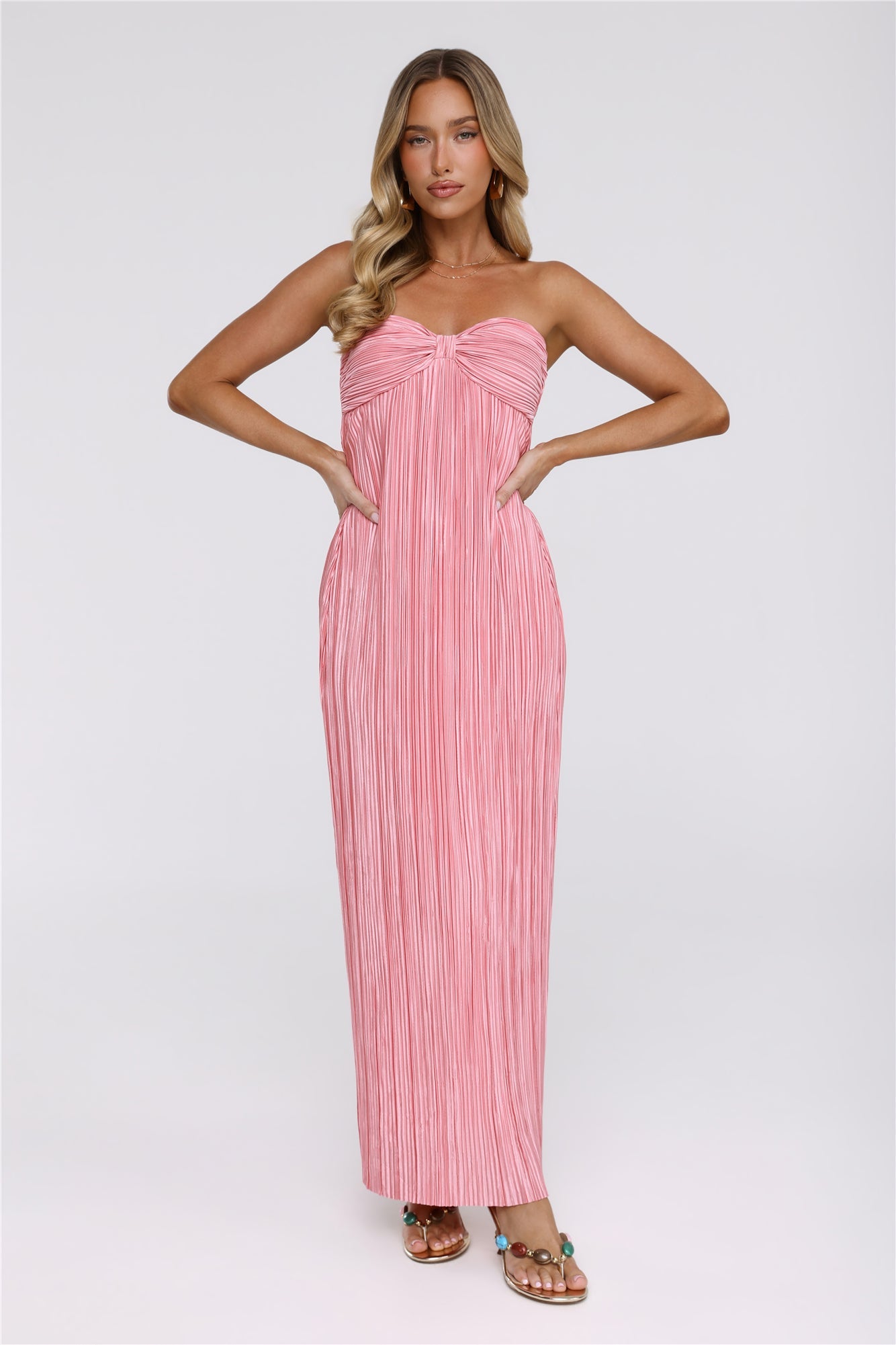 The Pretty Way Plisse Strapless Maxi Dress Pink