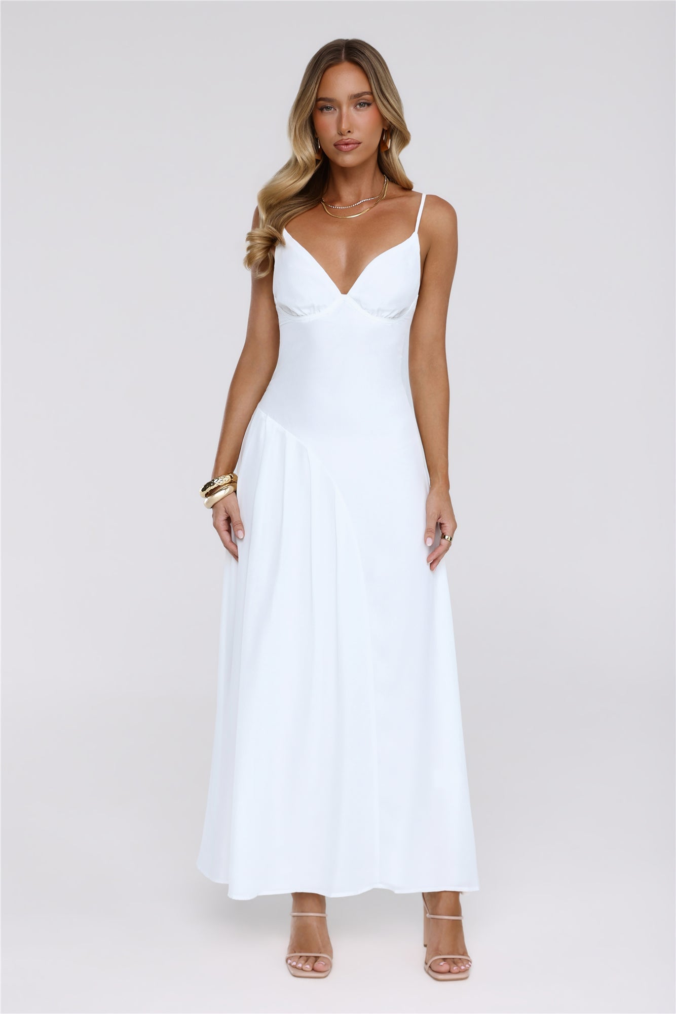 Gilded Whisper Maxi Dress White