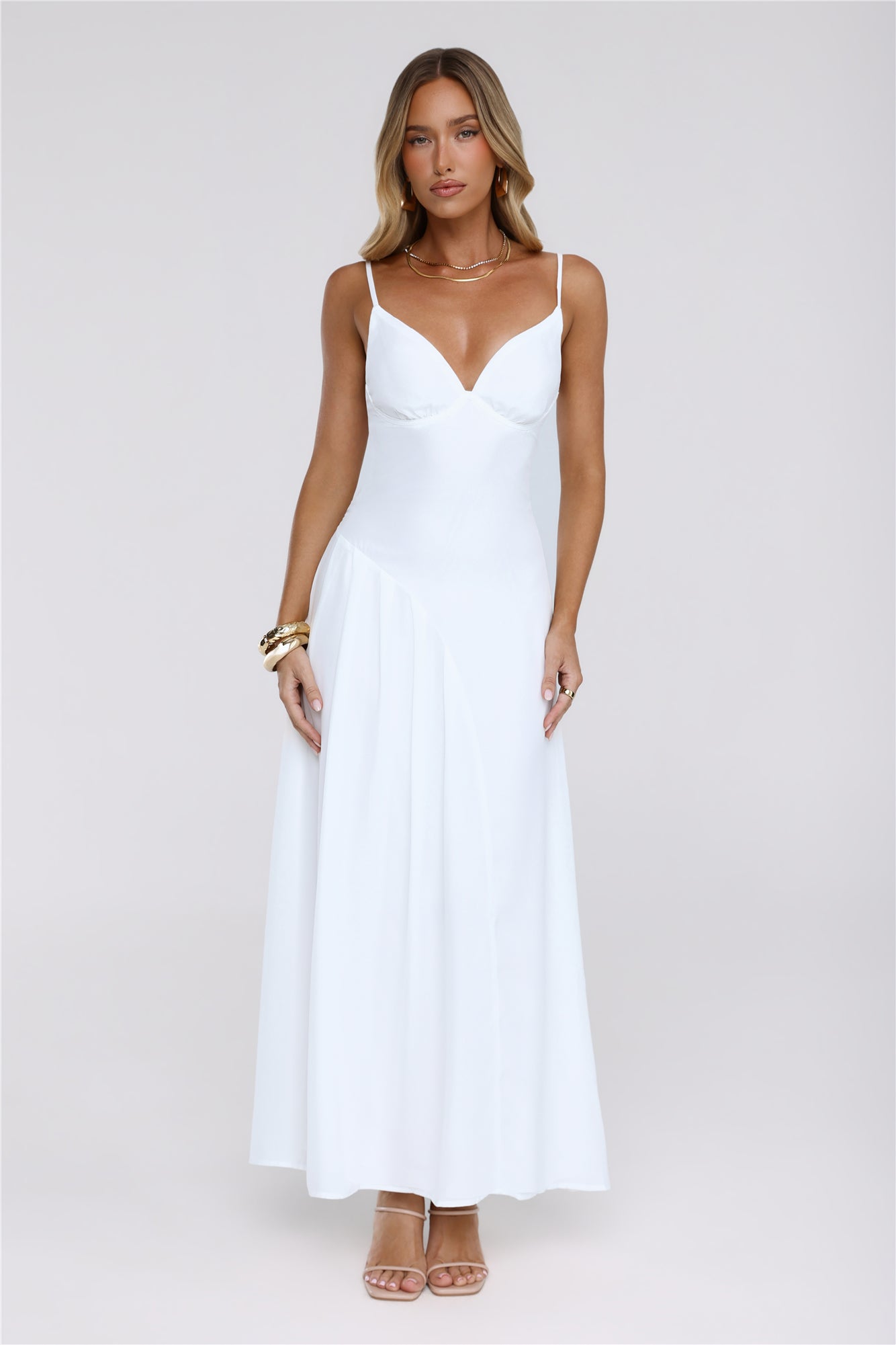 Gilded Whisper Maxi Dress White