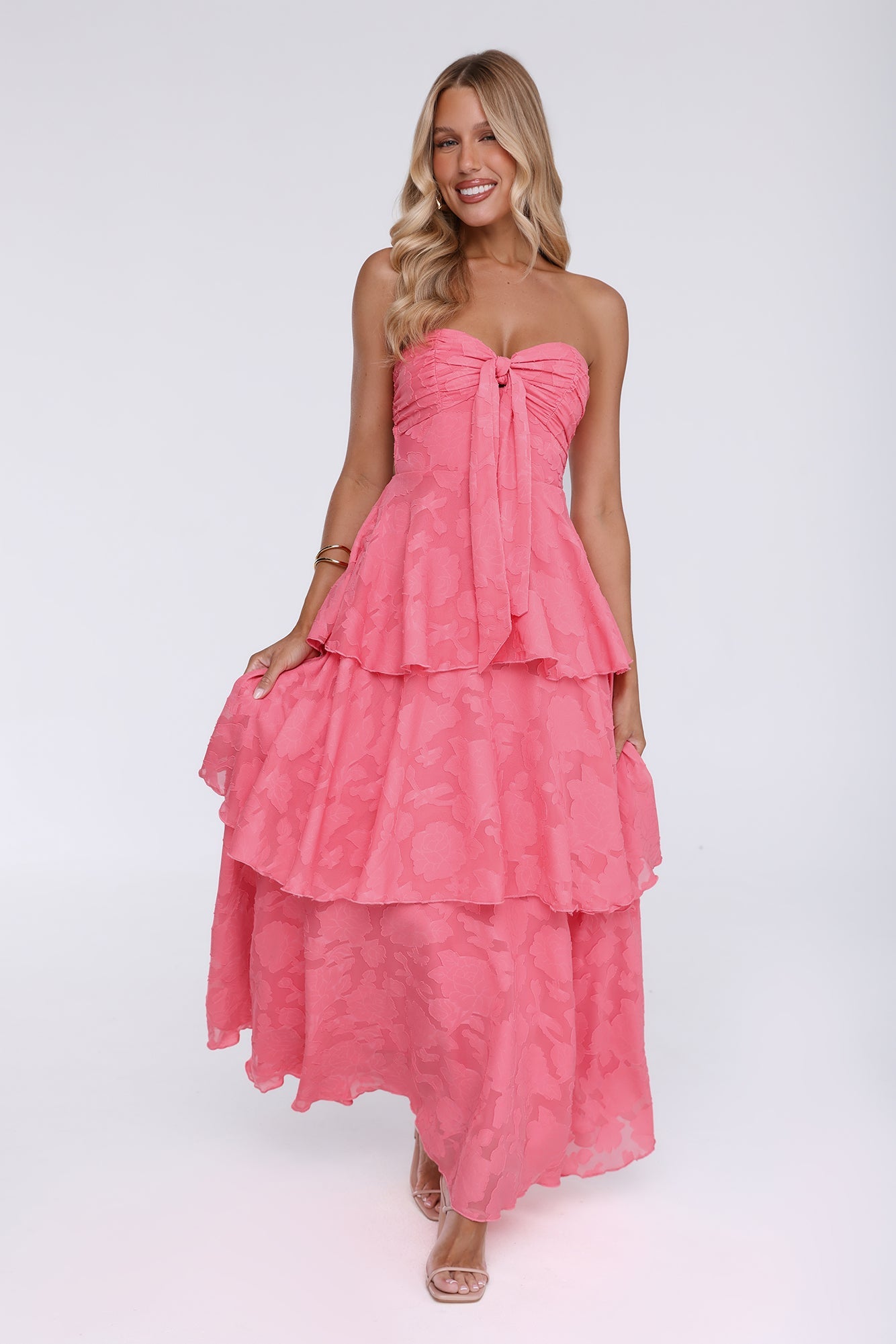 Frost Flare Strapless Maxi Dress Coral