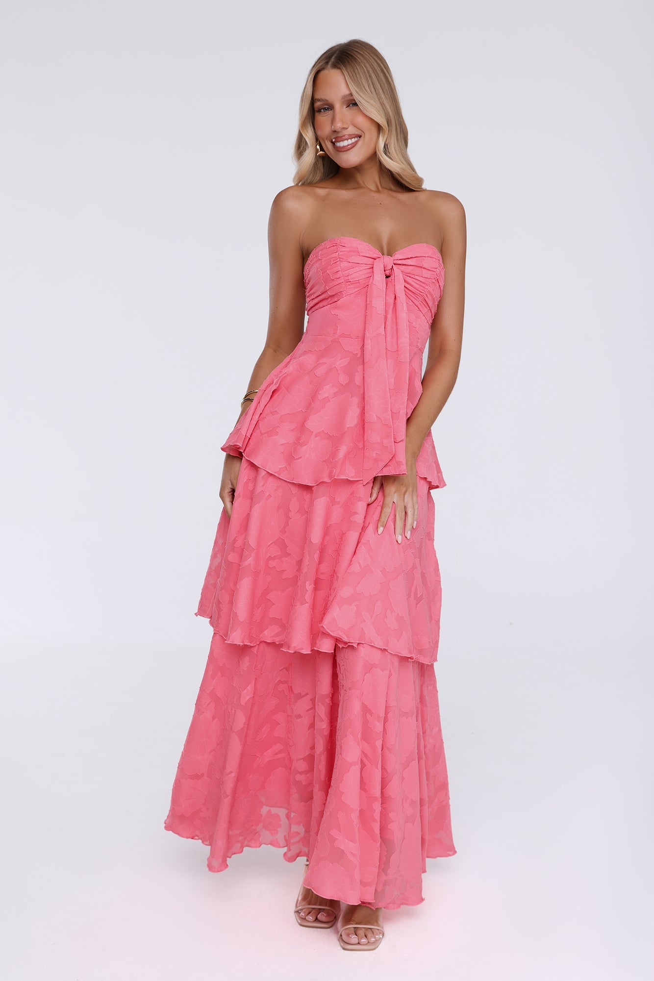 Frost Flare Strapless Maxi Dress Coral