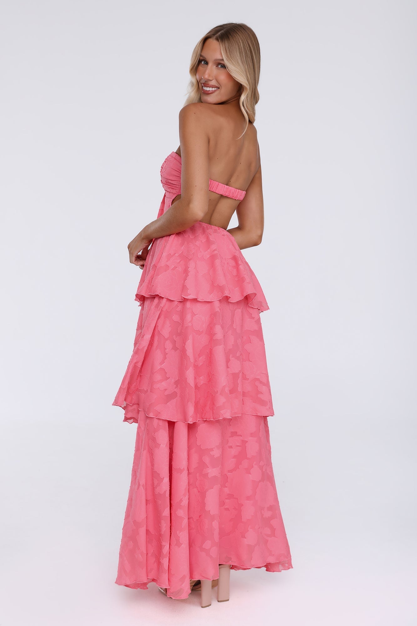 Frost Flare Strapless Maxi Dress Coral