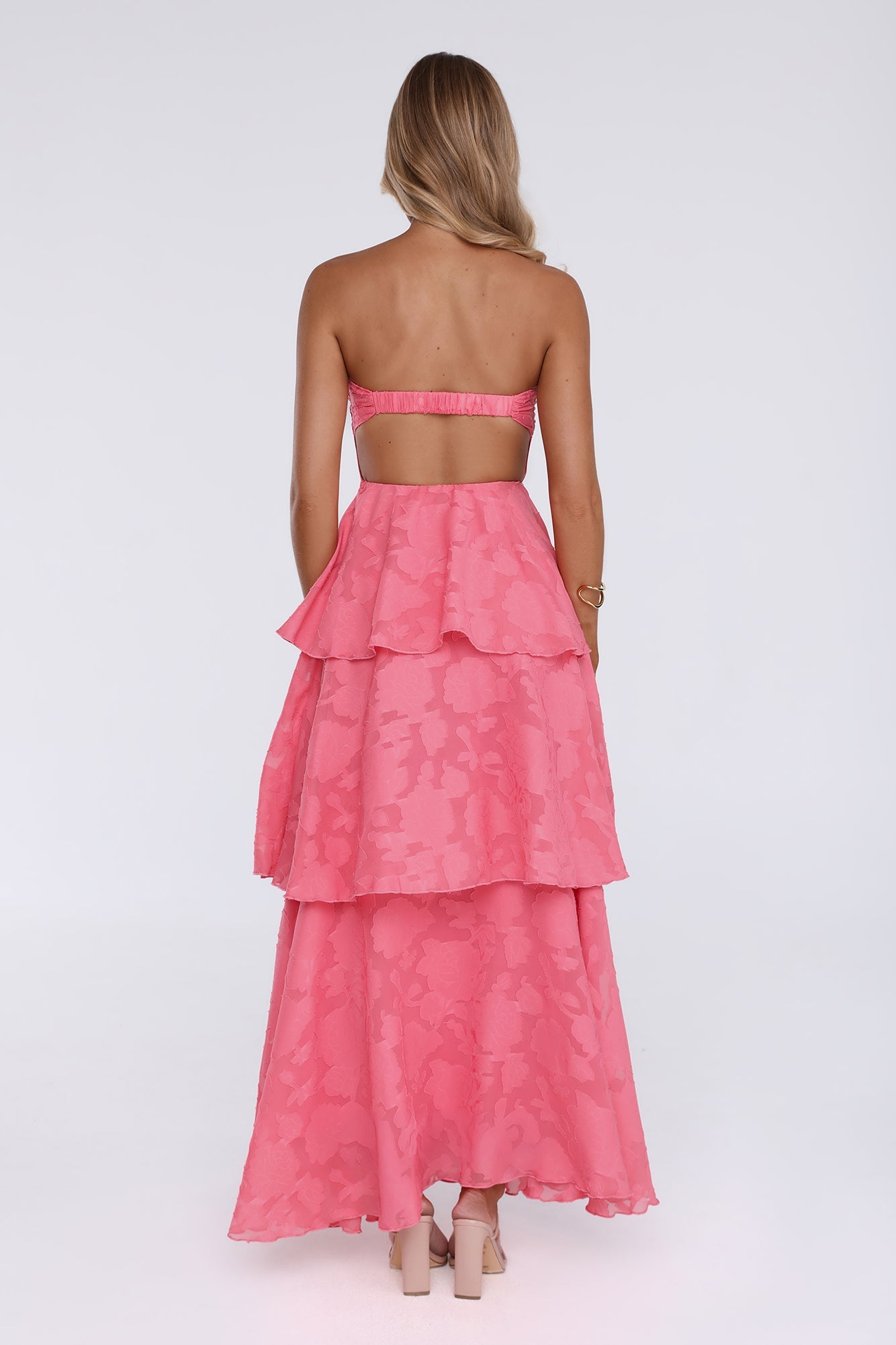 Frost Flare Strapless Maxi Dress Coral