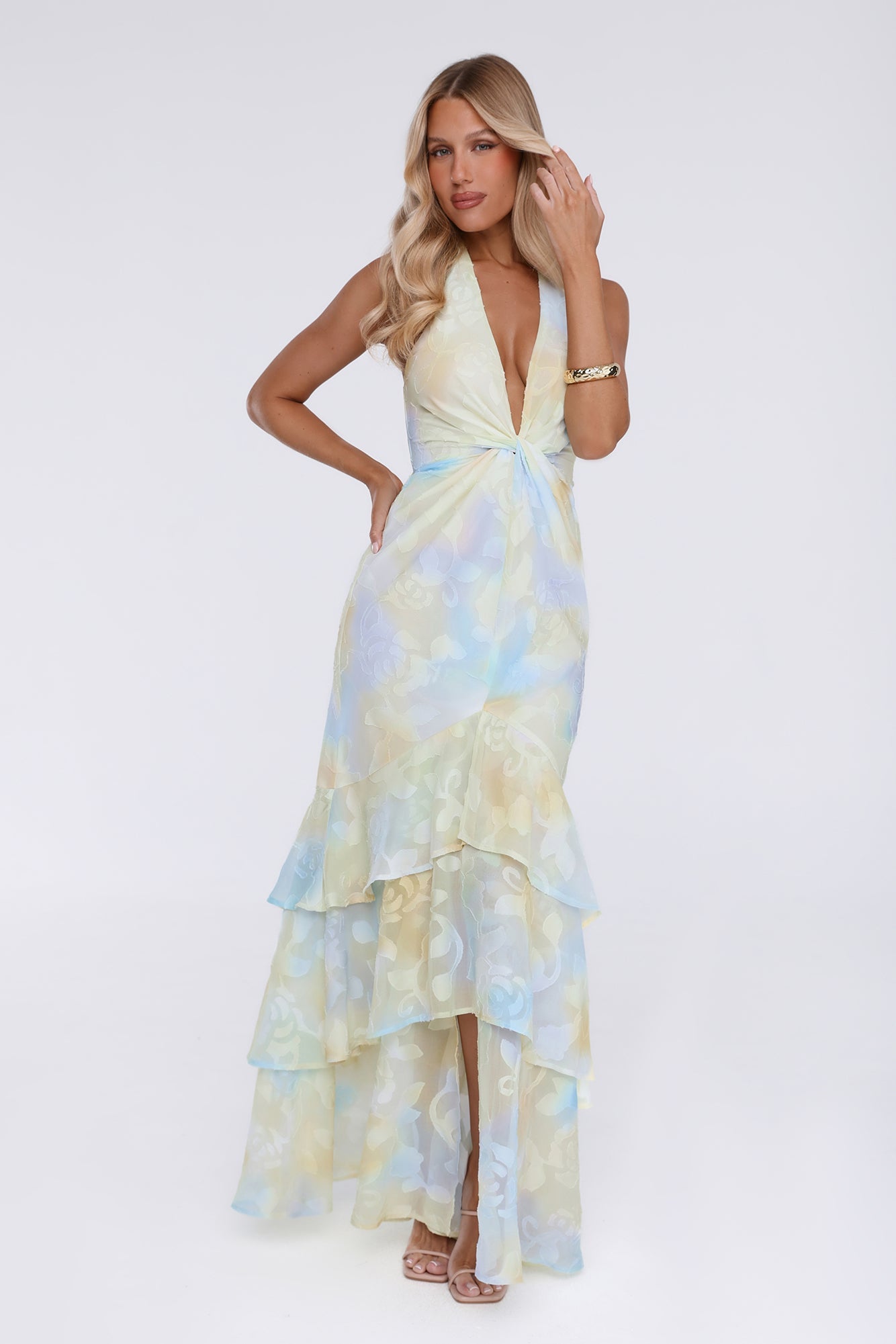 Sultry Bloom Halter Maxi Dress Yellow