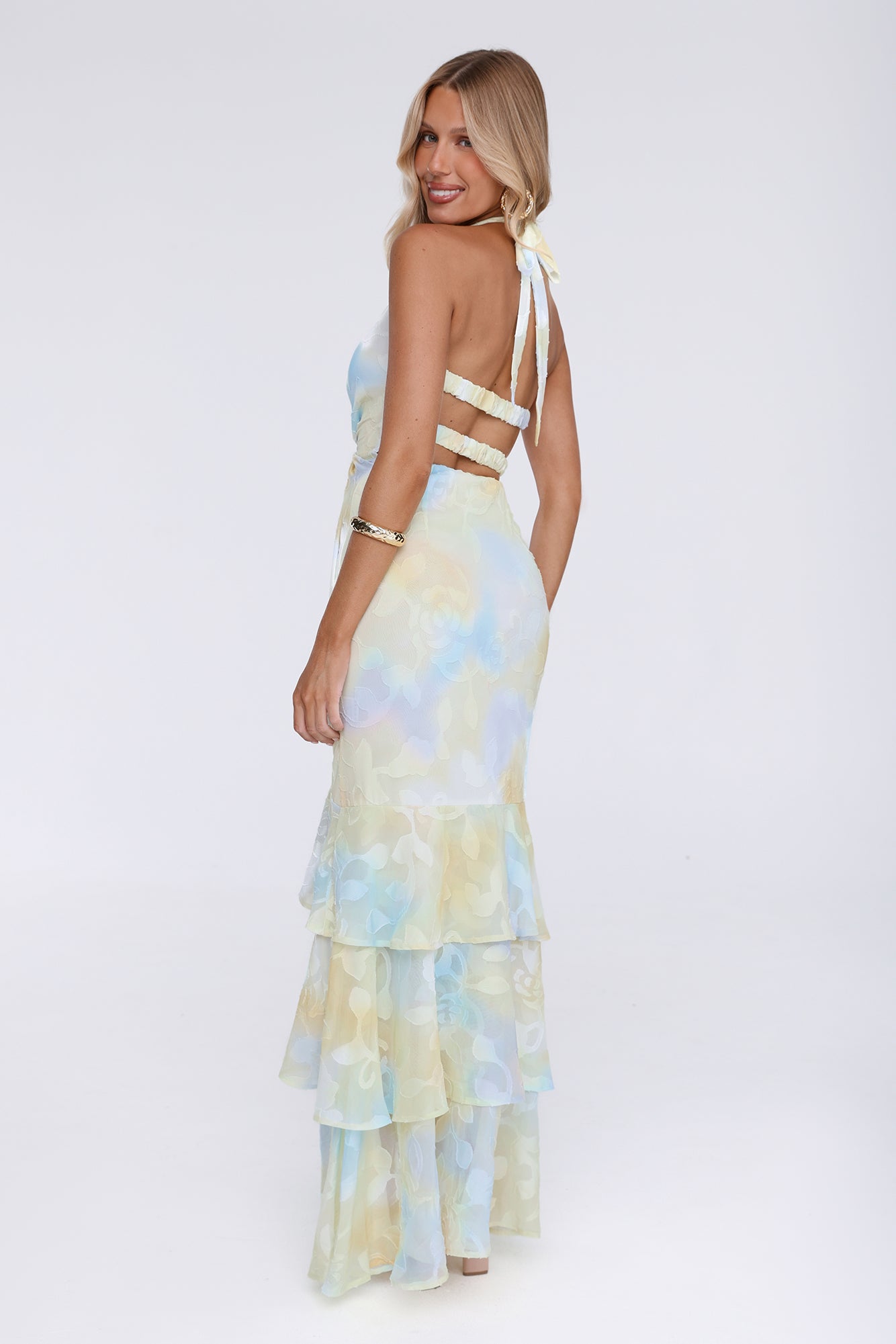 Sultry Bloom Halter Maxi Dress Yellow
