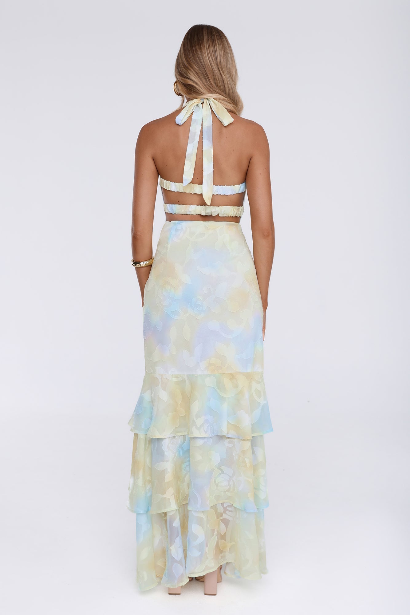 Sultry Bloom Halter Maxi Dress Yellow