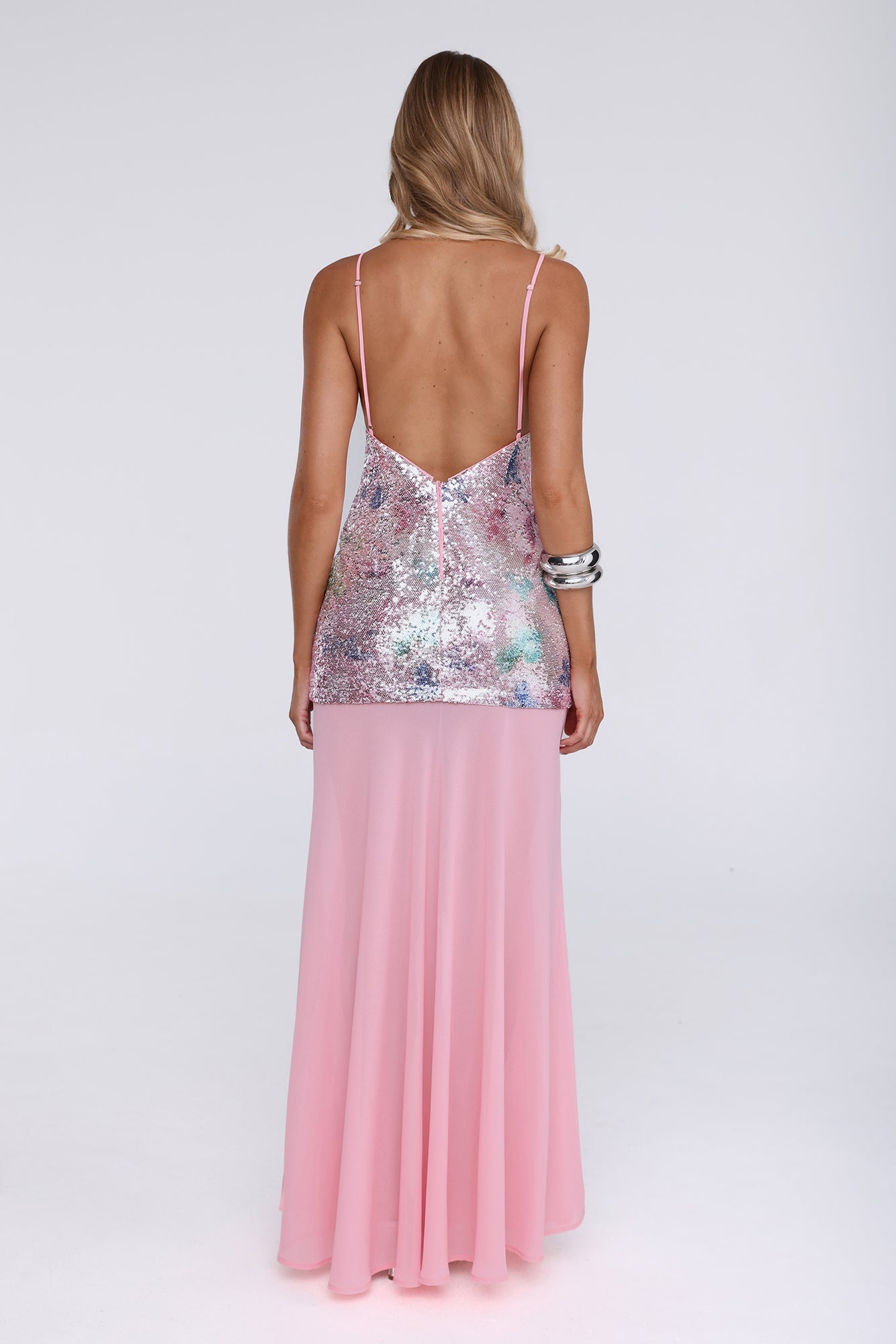 Glitter Glow Embellished Maxi Dress Pink