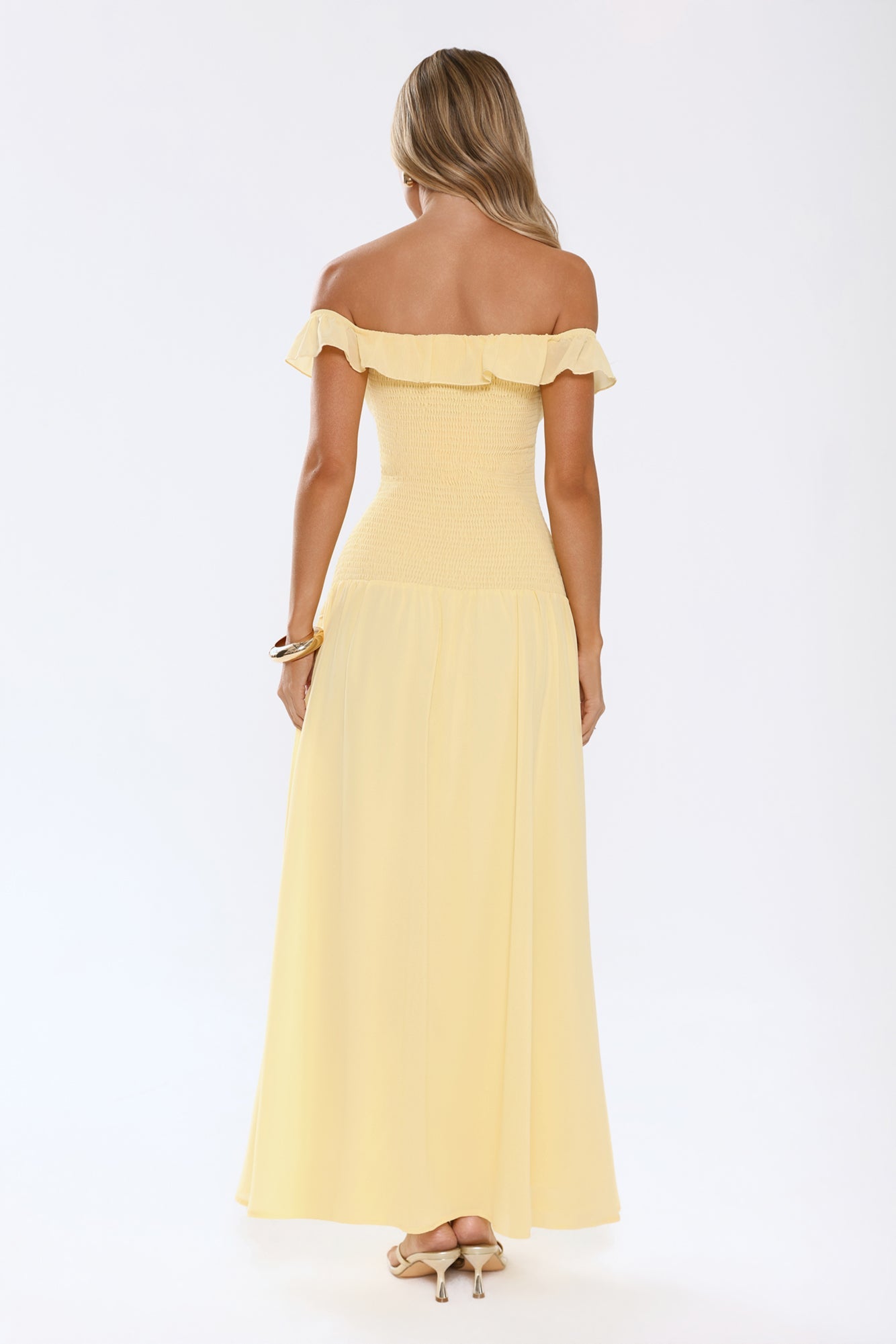 Radiant Poise Off Shoulder Maxi Dress Yellow