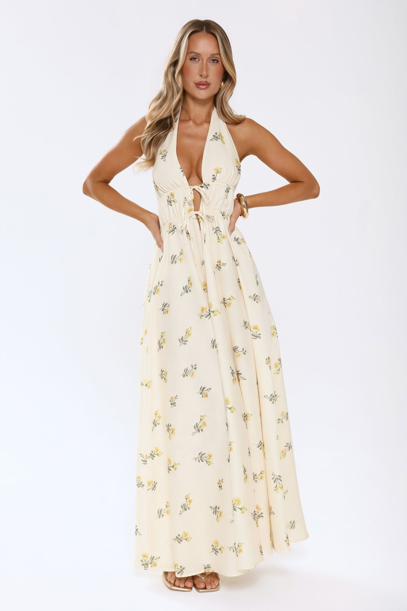 Sweet Reverie Halter Maxi Dress Yellow