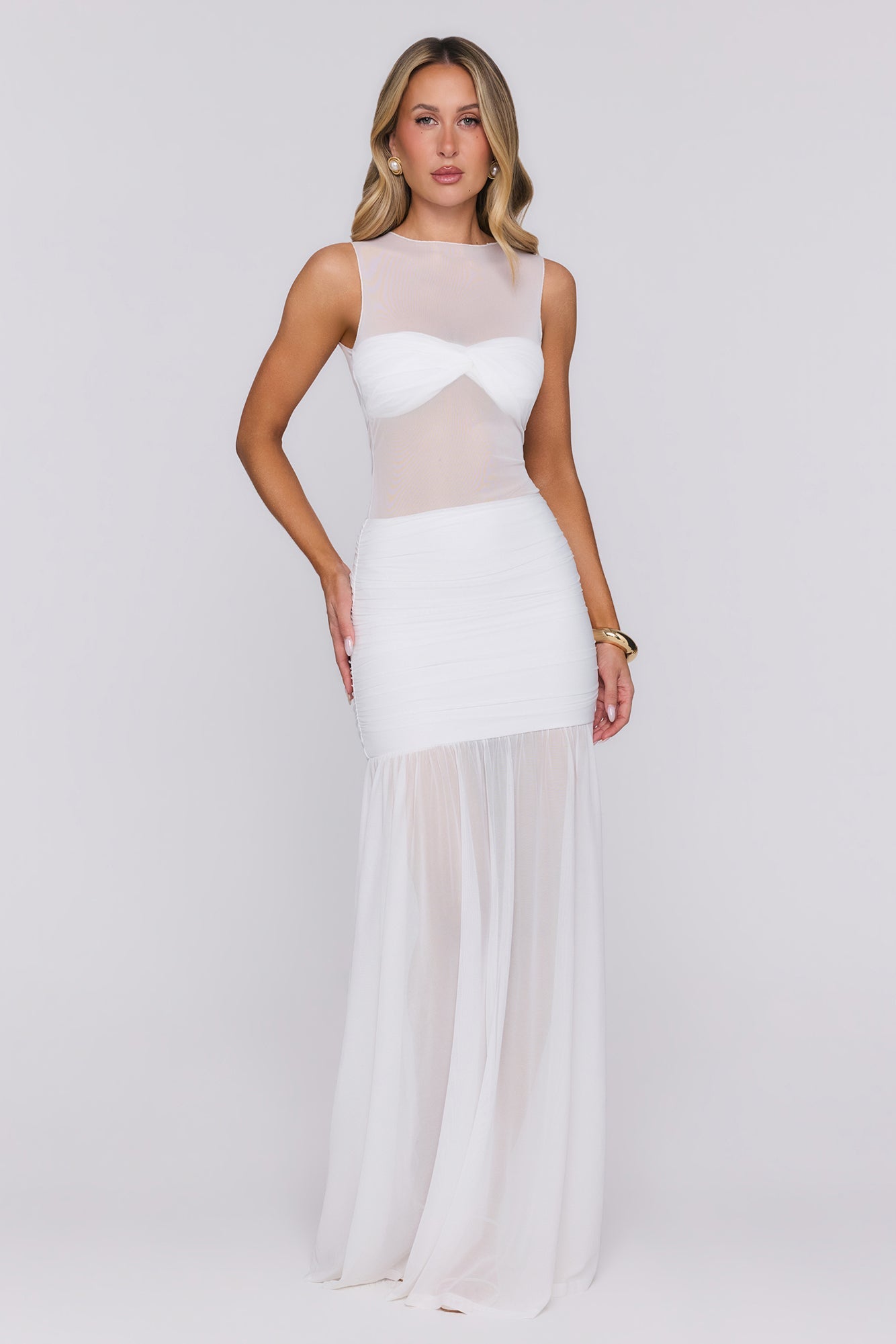 Sheer Glow Mesh Maxi Skirt Ivory