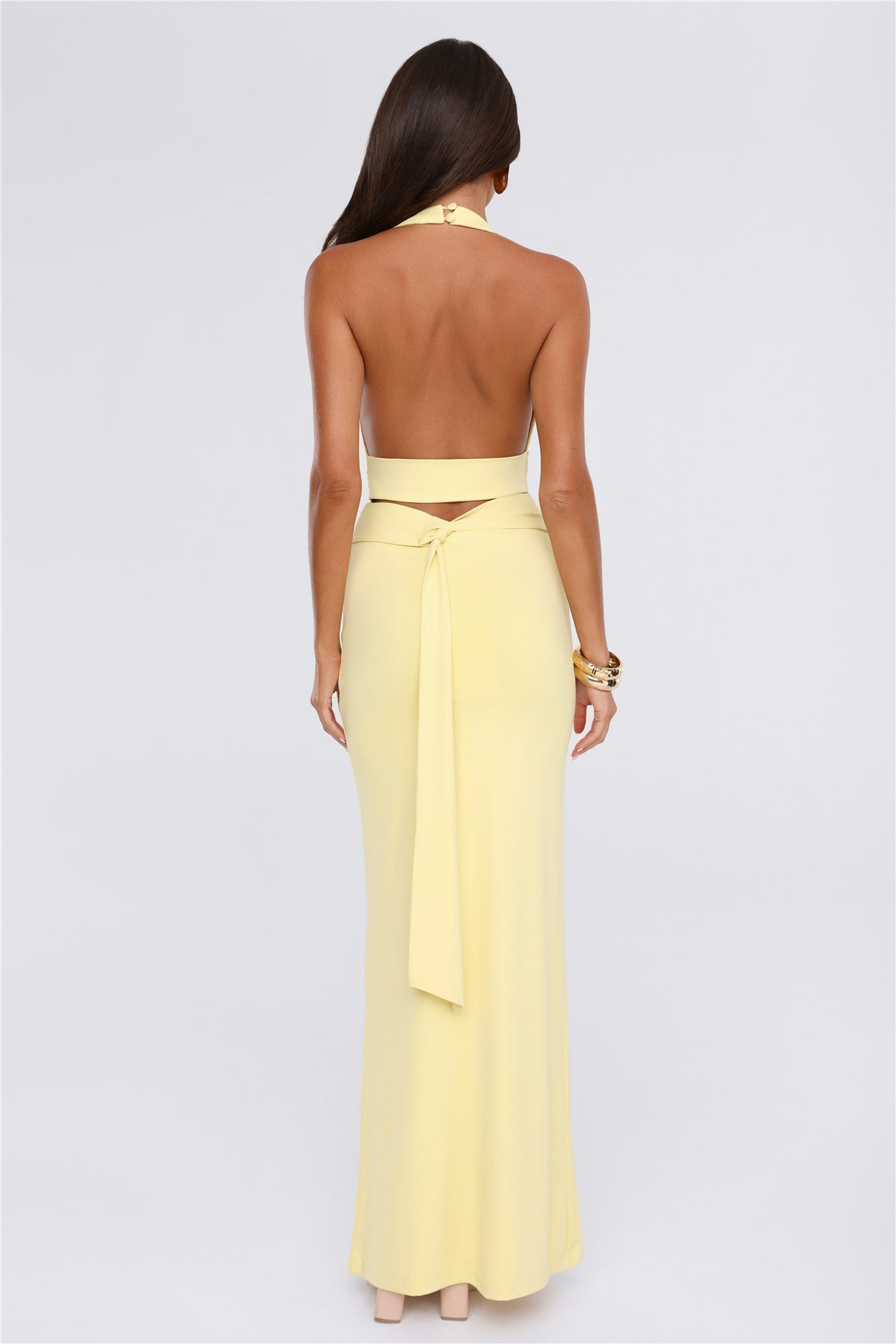 Whispered Star Energy Halter Maxi Dress Yellow