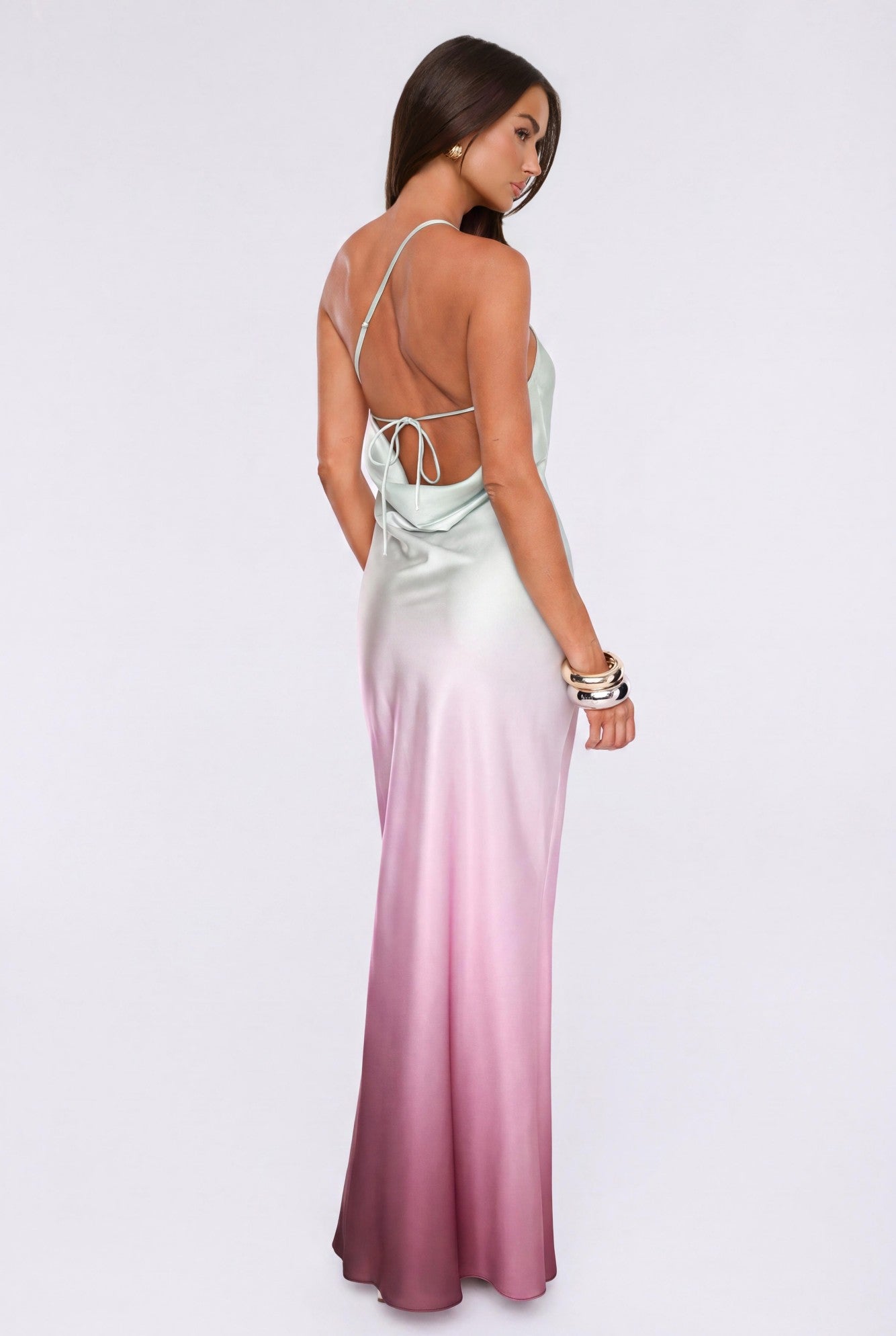 Glowing Spell One Shoulder Satin Maxi Dress Ombre