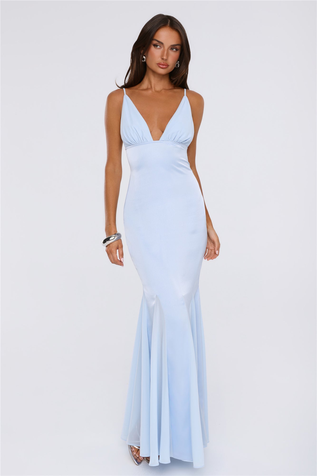 Flirty Petal Pop Satin Maxi Dress Blue