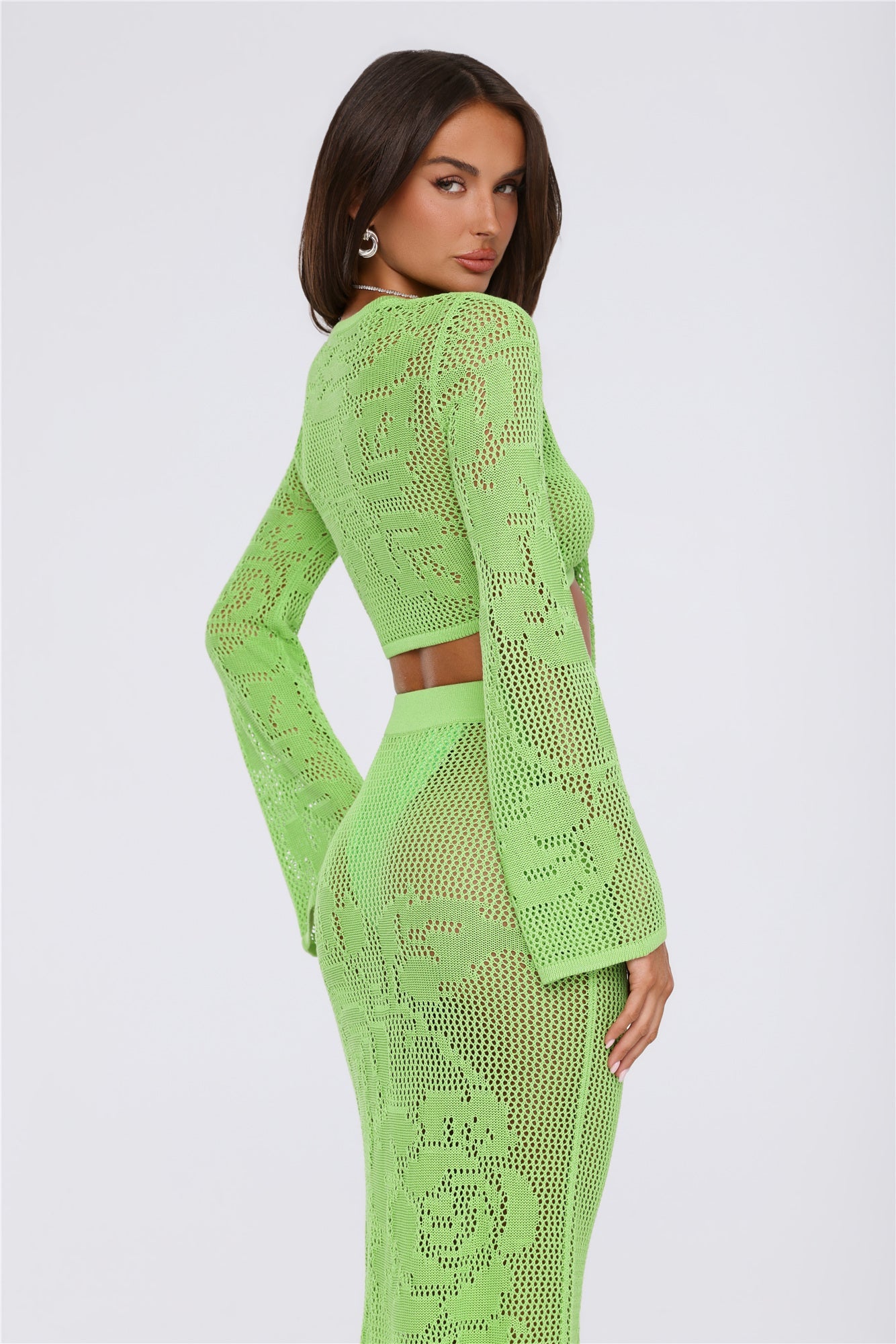Havana Sunset Knit Crop Top Lime Green