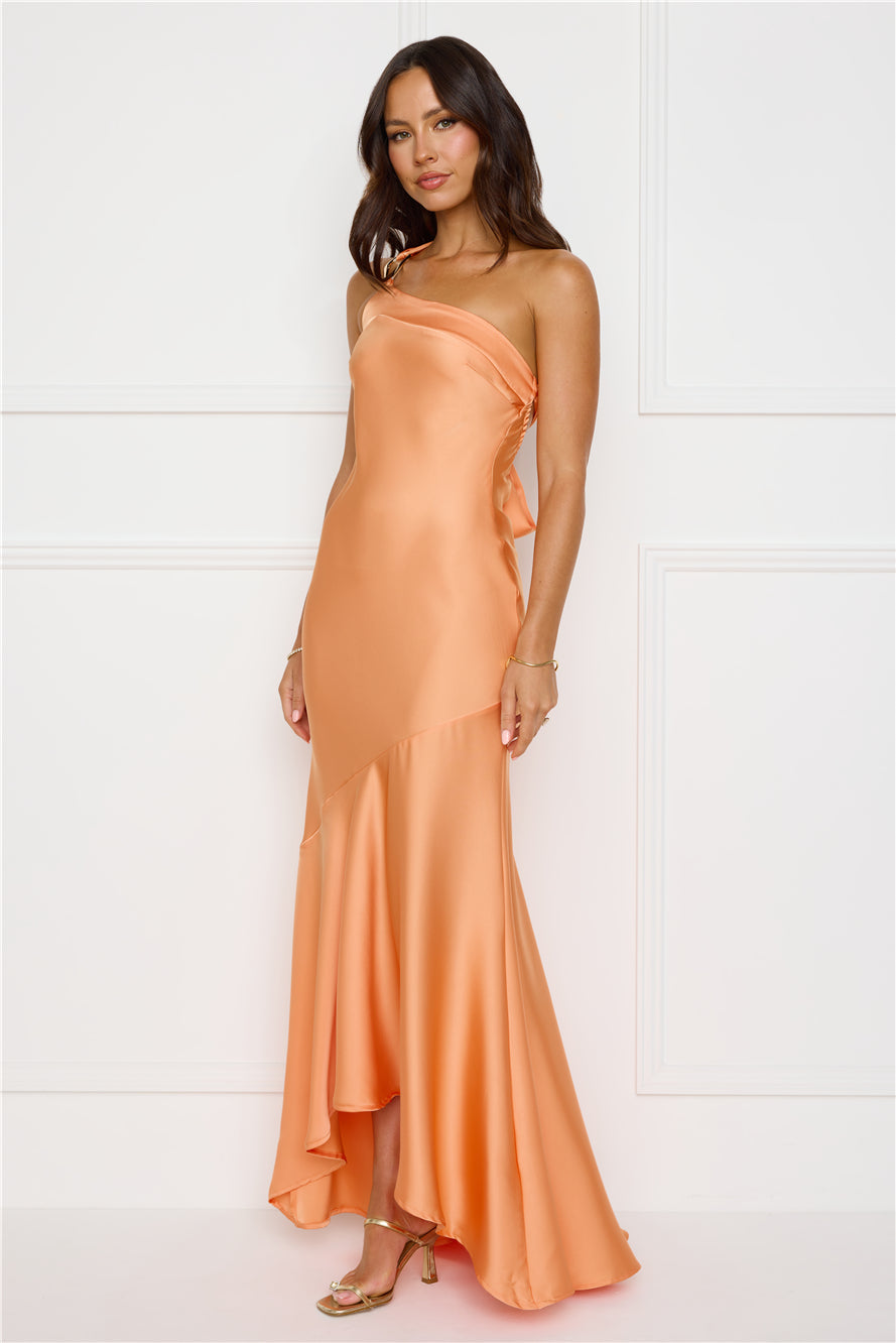 Masquerade Energy One Shoulder Satin Maxi Dress Orange