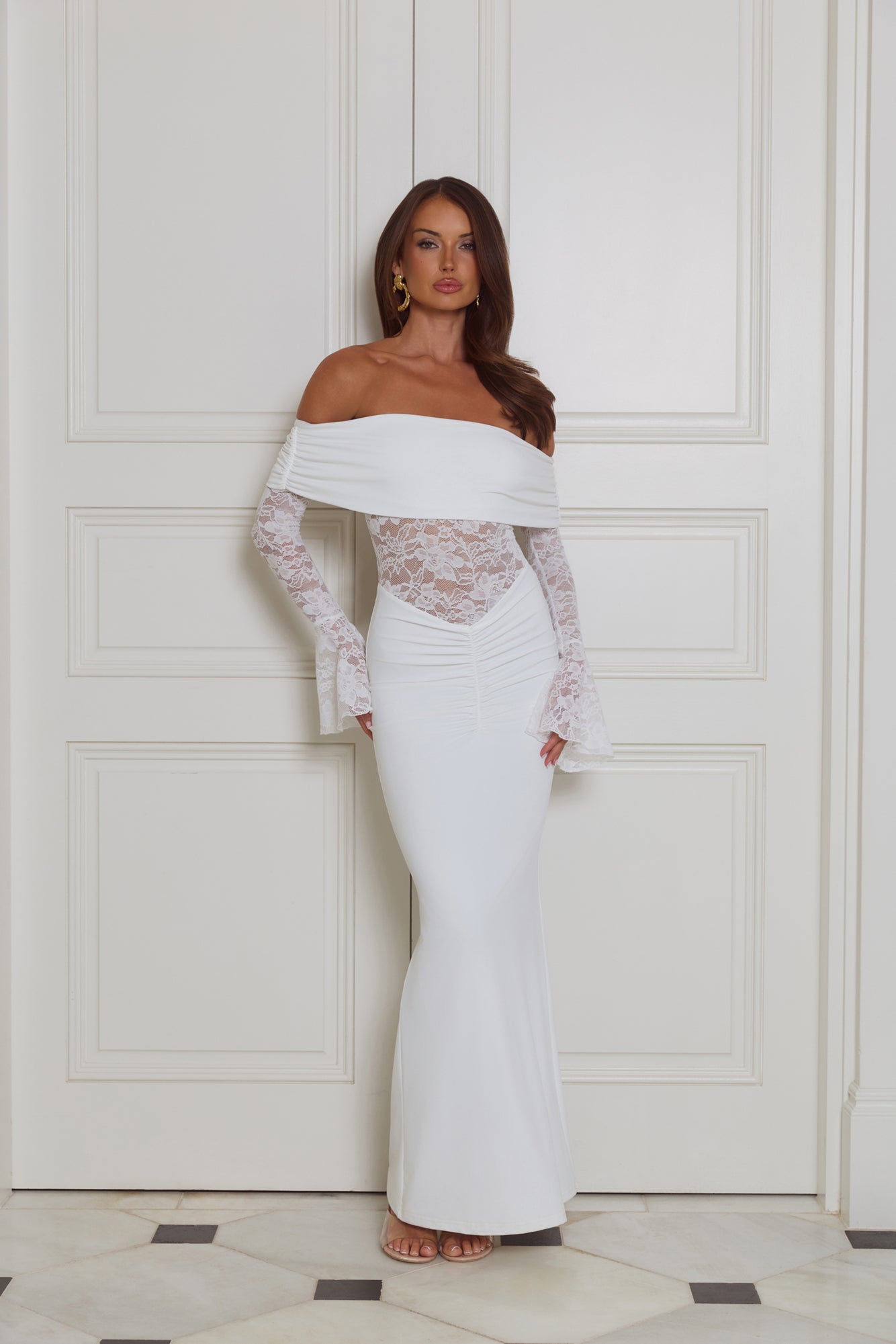 Luxe Temptress Off Shoulder Maxi Dress White