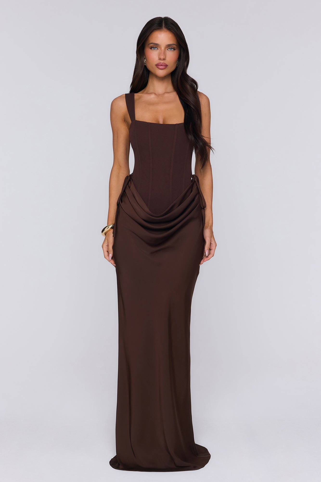 Evening Spark Satin Maxi Skirt Chocolate